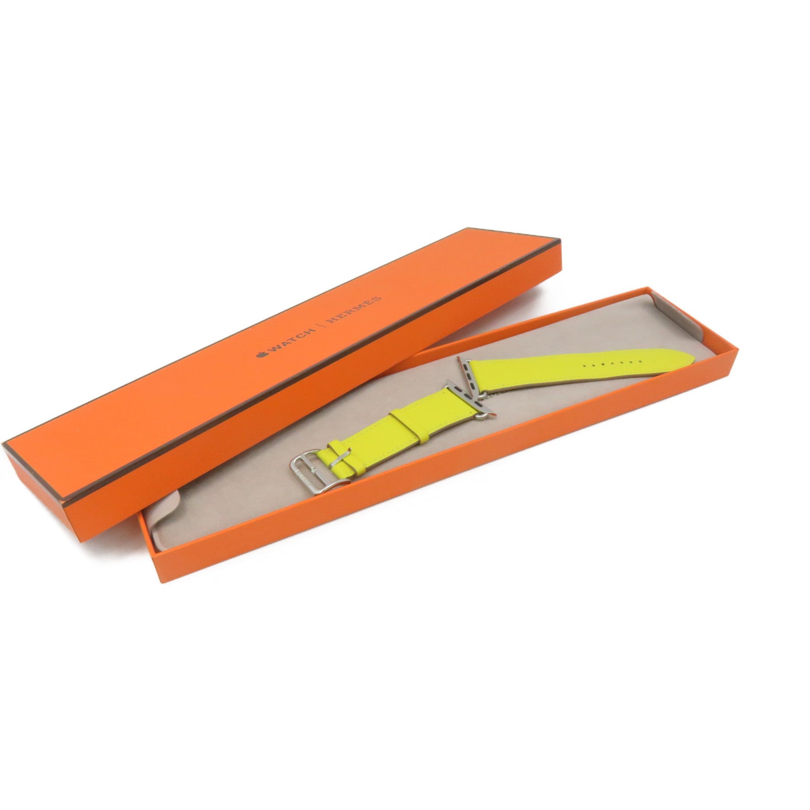 HERMES Swift皮革Apple Watch Strap銀扣皮革帶Lime黃色