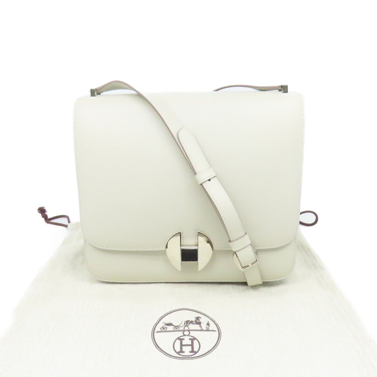 HERMES Evercolor皮革2002 Shoulder Bag銀扣肩背袋Gris Perle珍珠灰
