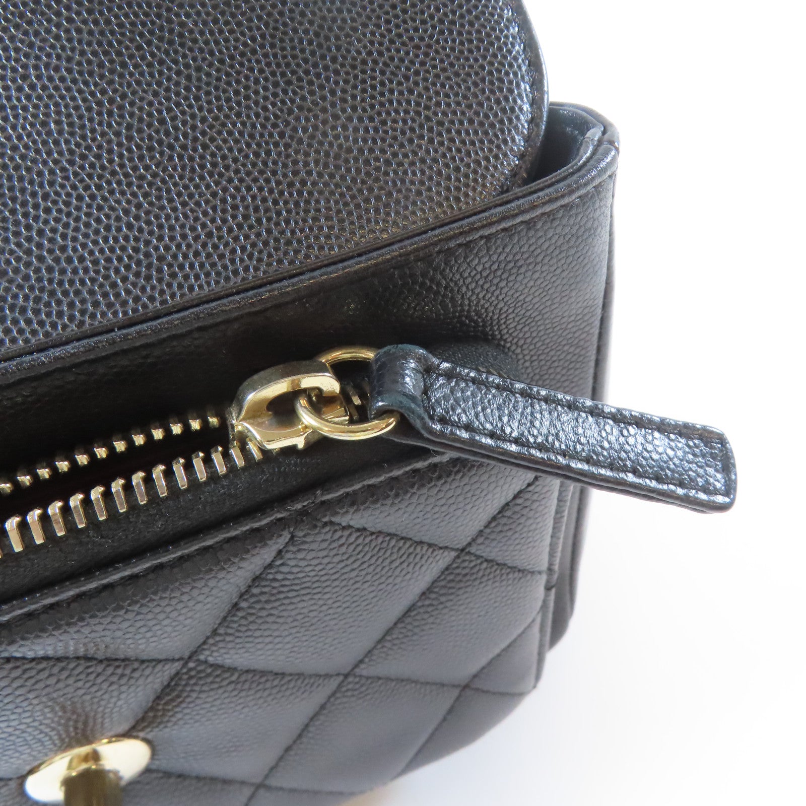 CHANEL 菱格Caviar皮革2 Way Shoulder金扣手挽肩背兩用袋黑色