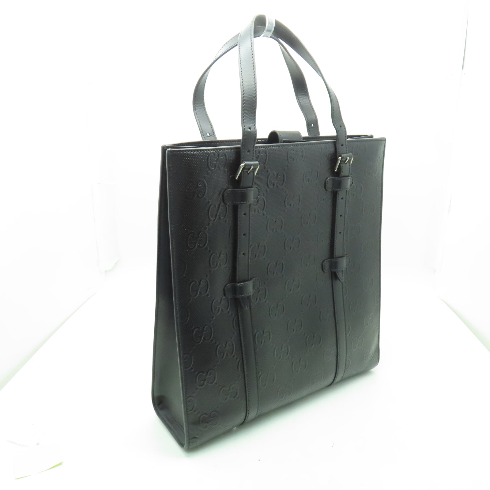GUCCI 牛皮皮革Tote Bag銀扣手挽袋黑色
