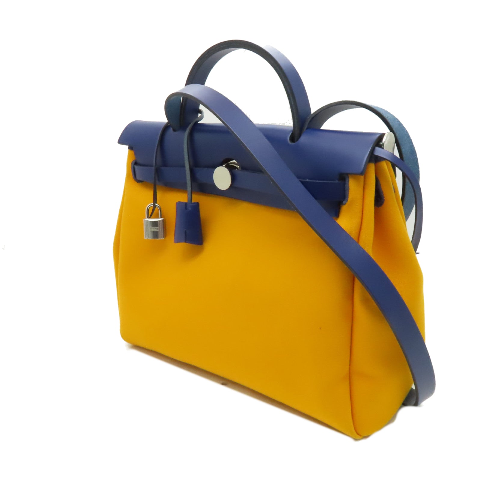 HERMES 帆布Herbag PM銀扣手挽肩背兩用袋黃色