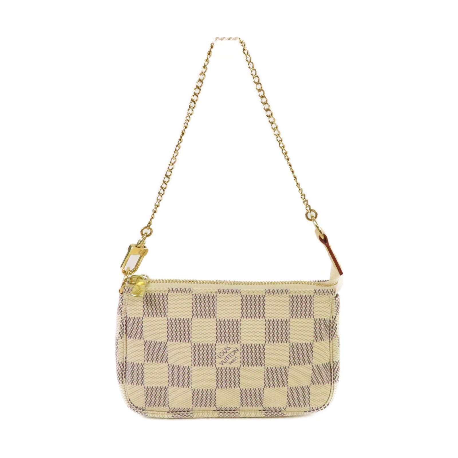 LOUIS VUITTON Damier Azur  Mini Pochette Accessoires Pouch金扣鏈帶手拿包米白色