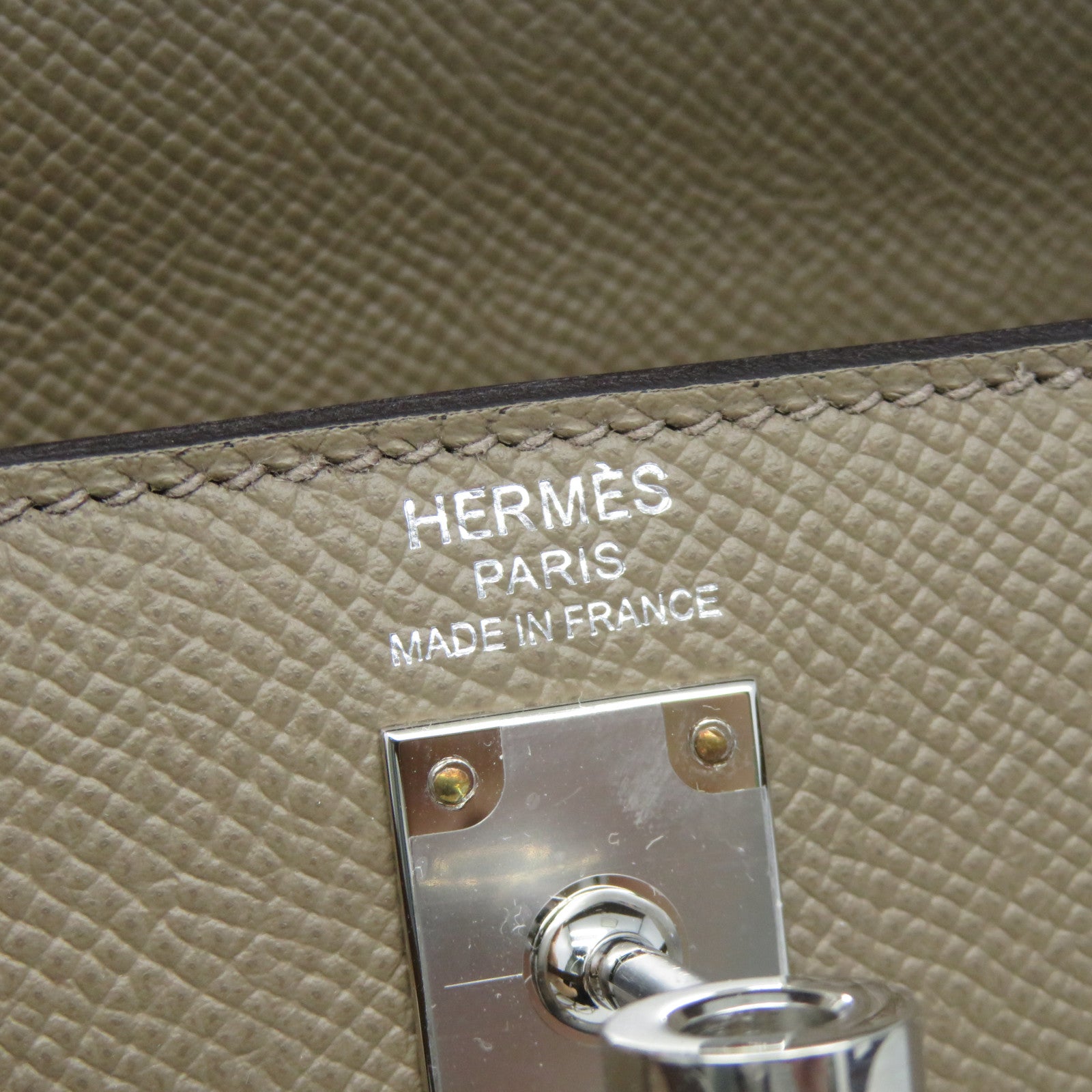 HERMES Epsom皮革Kelly 25銀扣手挽肩背兩用袋大象灰色/栗子色/餅乾色