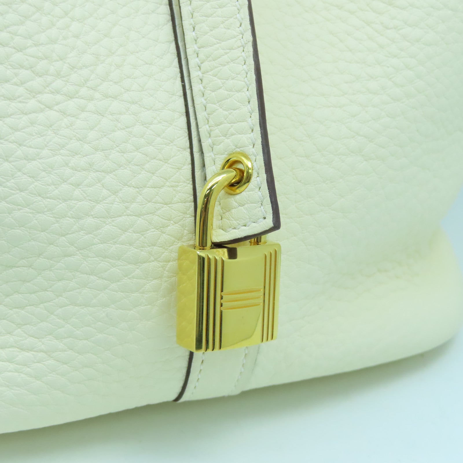 HERMES 【激減優惠】Clemence皮革Picotin MM金扣手挽袋奶油白色