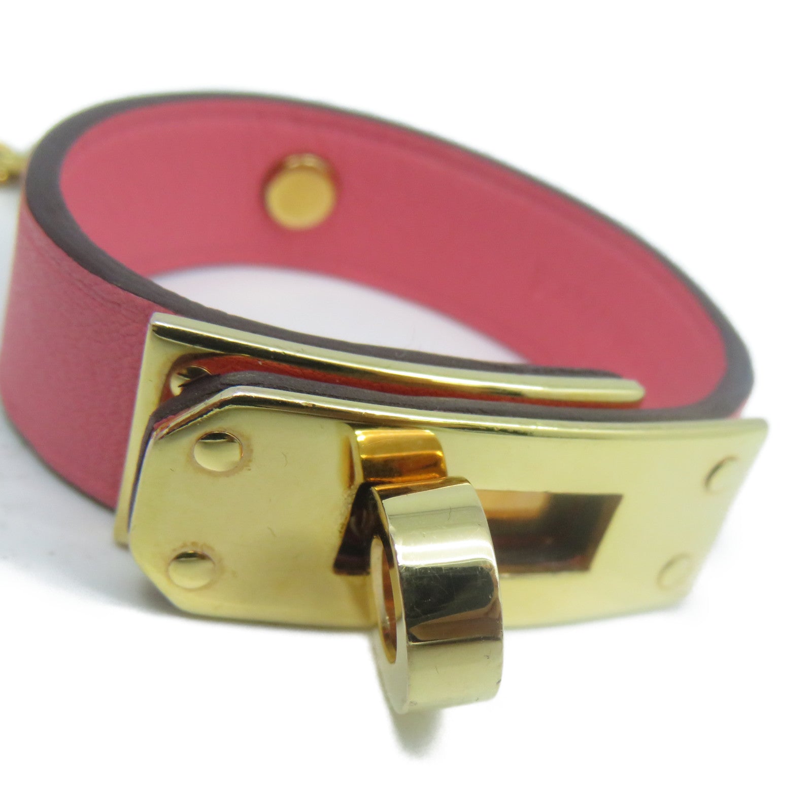 HERMES Swift皮革Pince A Gants Kelly金扣掛飾粉紅色
