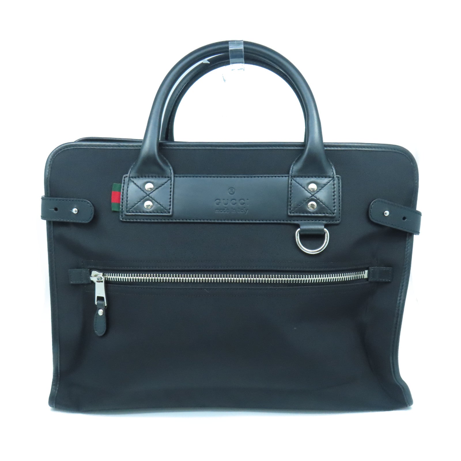 GUCCI Nylon Brief Case Silver Buckle Handle Bag Black