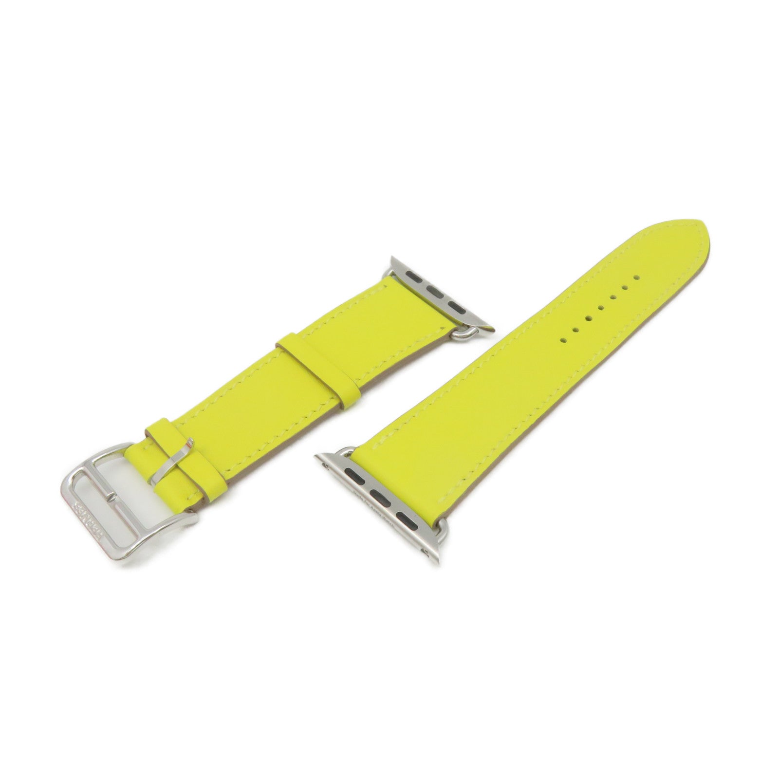 HERMES Swift皮革Apple Watch Strap銀扣皮革帶Lime黃色