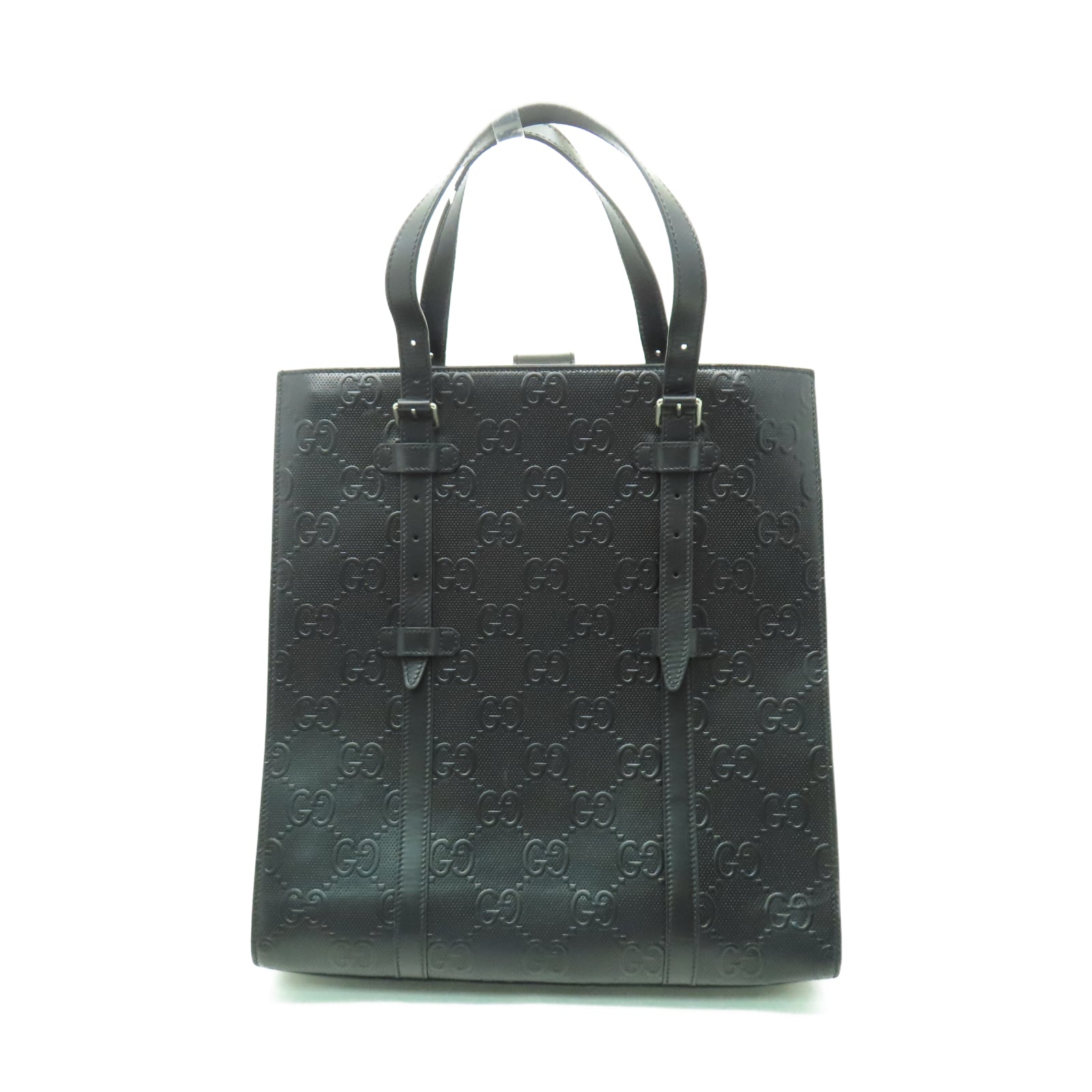 GUCCI 牛皮皮革Tote Bag銀扣手挽袋黑色