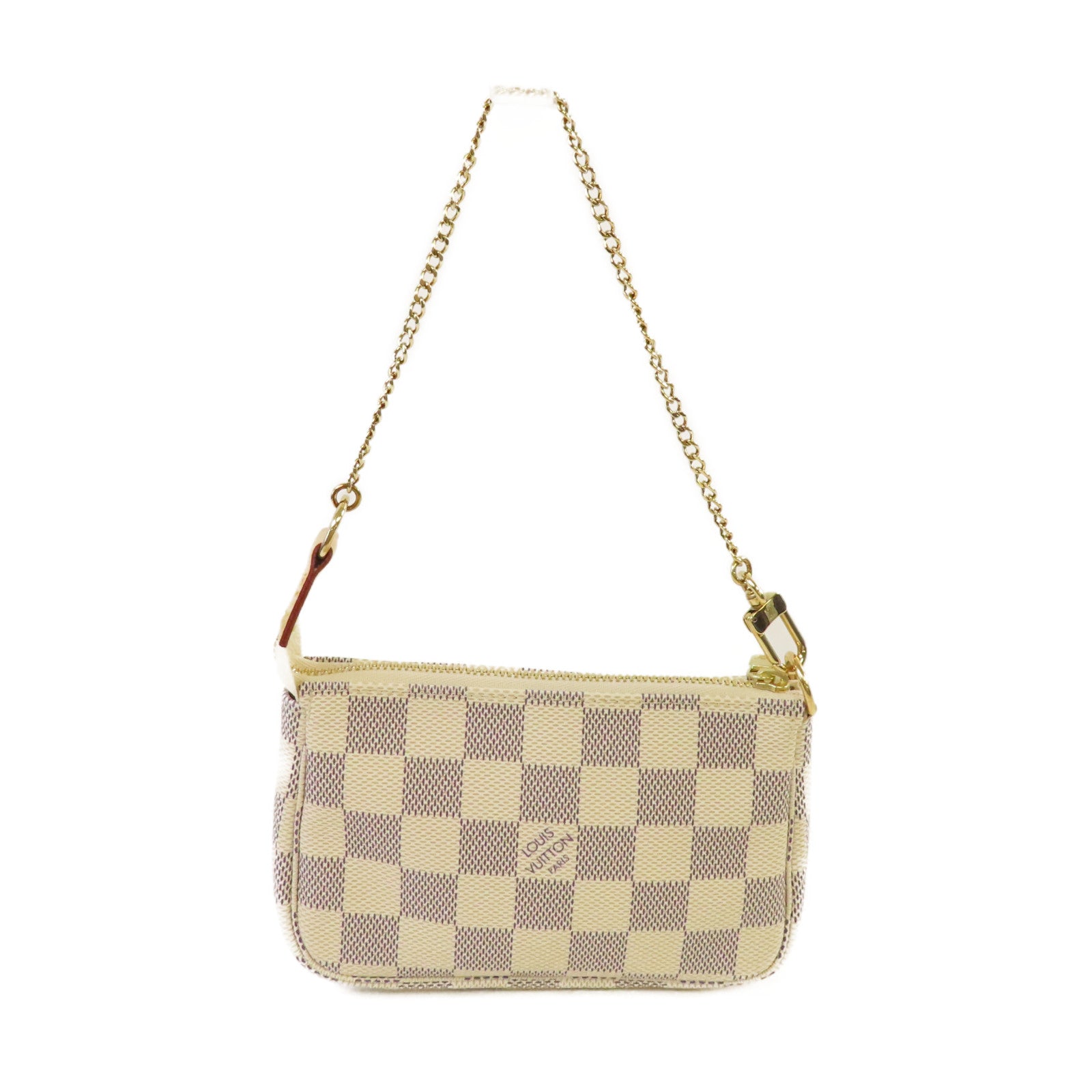 LOUIS VUITTON Damier Azur  Mini Pochette Accessoires Pouch金扣鏈帶手拿包米白色