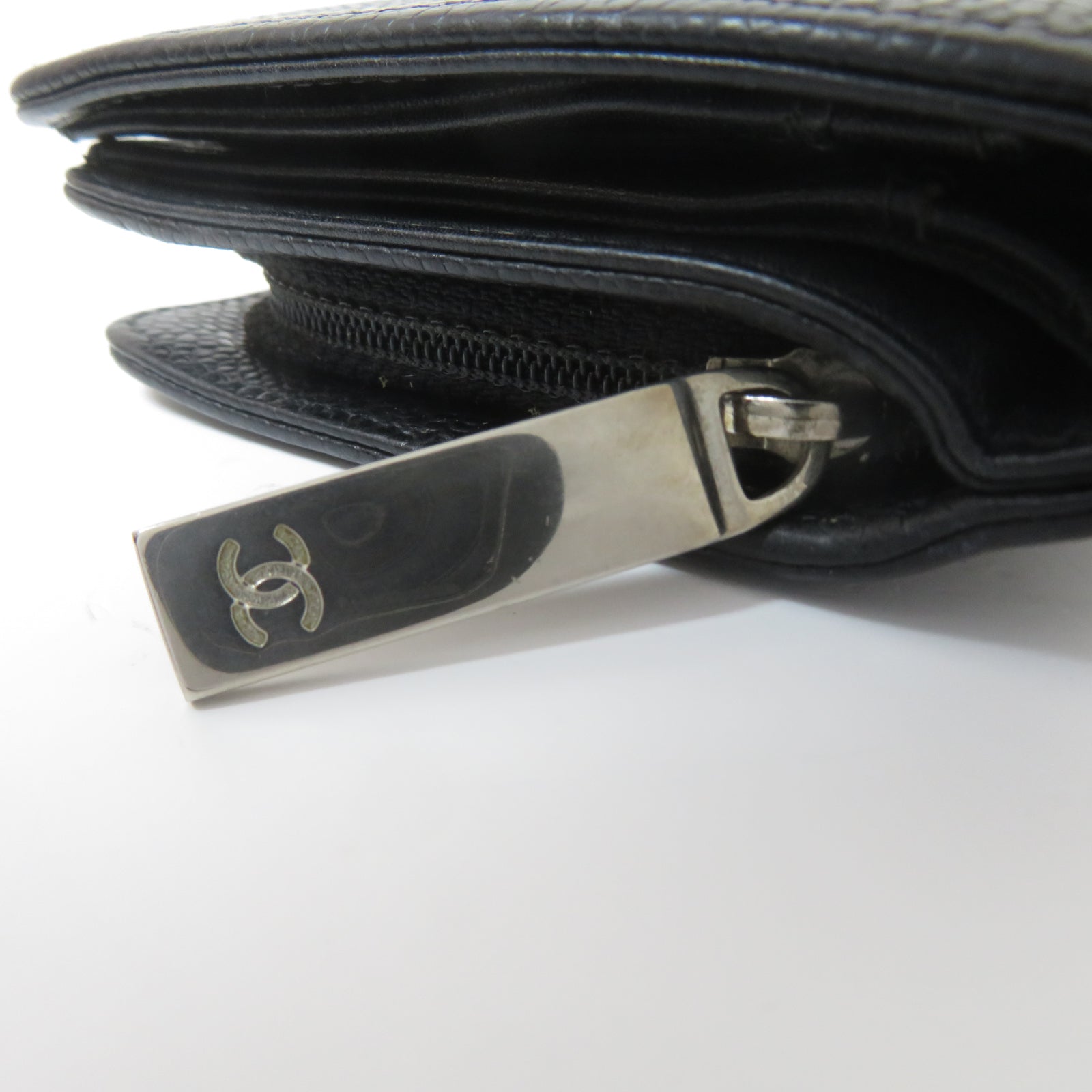 CHANEL 牛皮皮革Wallet銀扣錢包黑色
