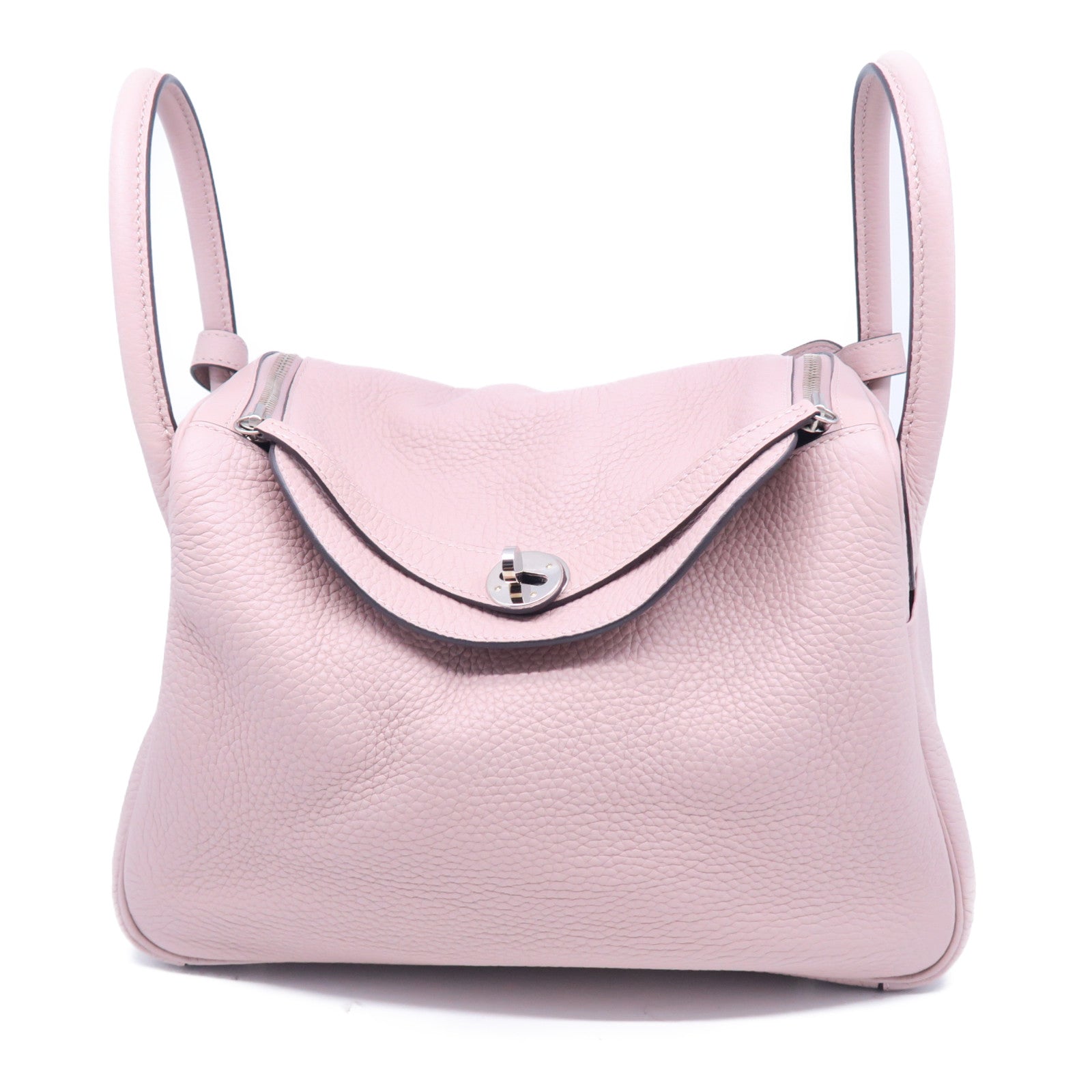 HERMES Taurillon Clemence皮革Lindy 30银扣手挽肩背两用袋粉红色
