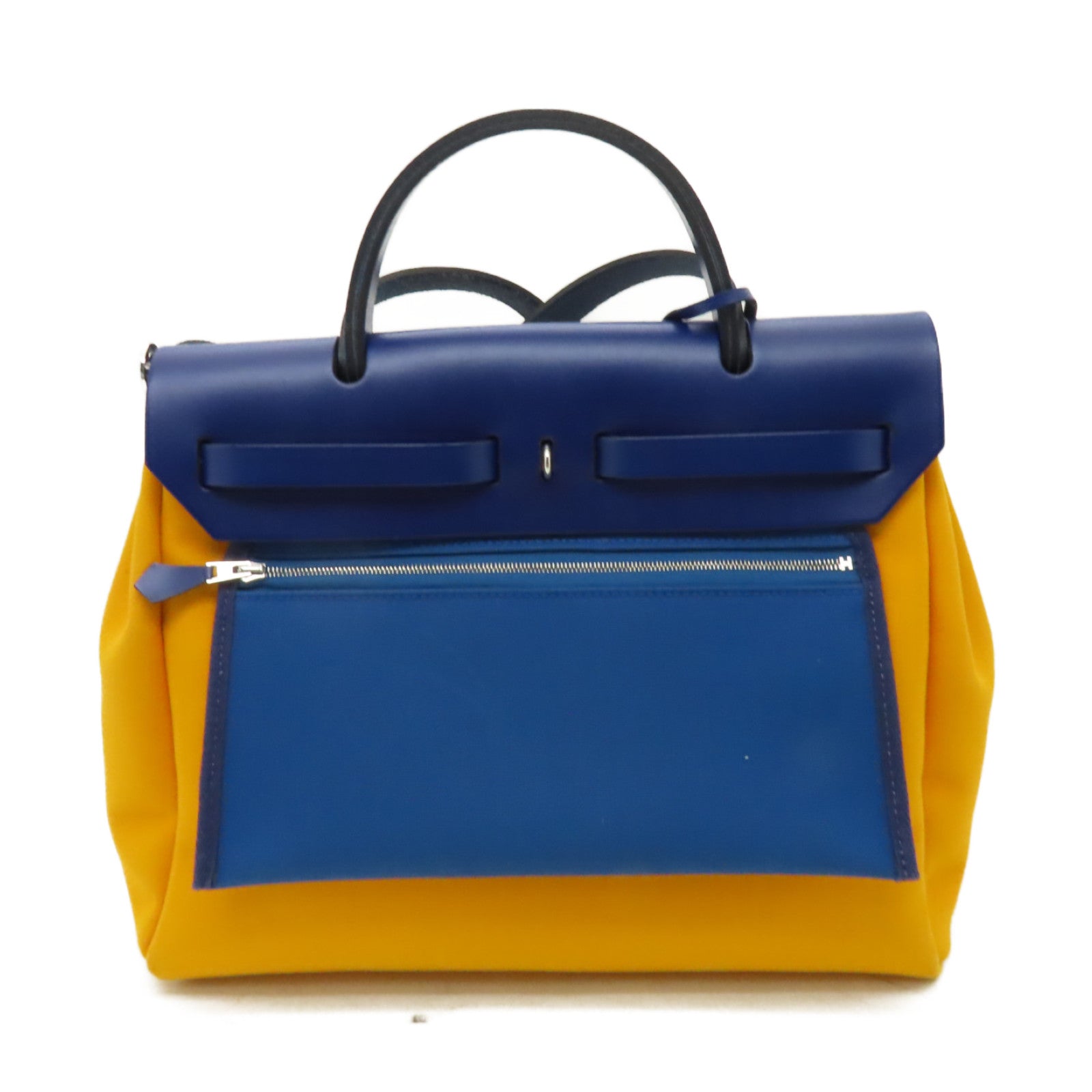 HERMES 帆布Herbag PM銀扣手挽肩背兩用袋黃色