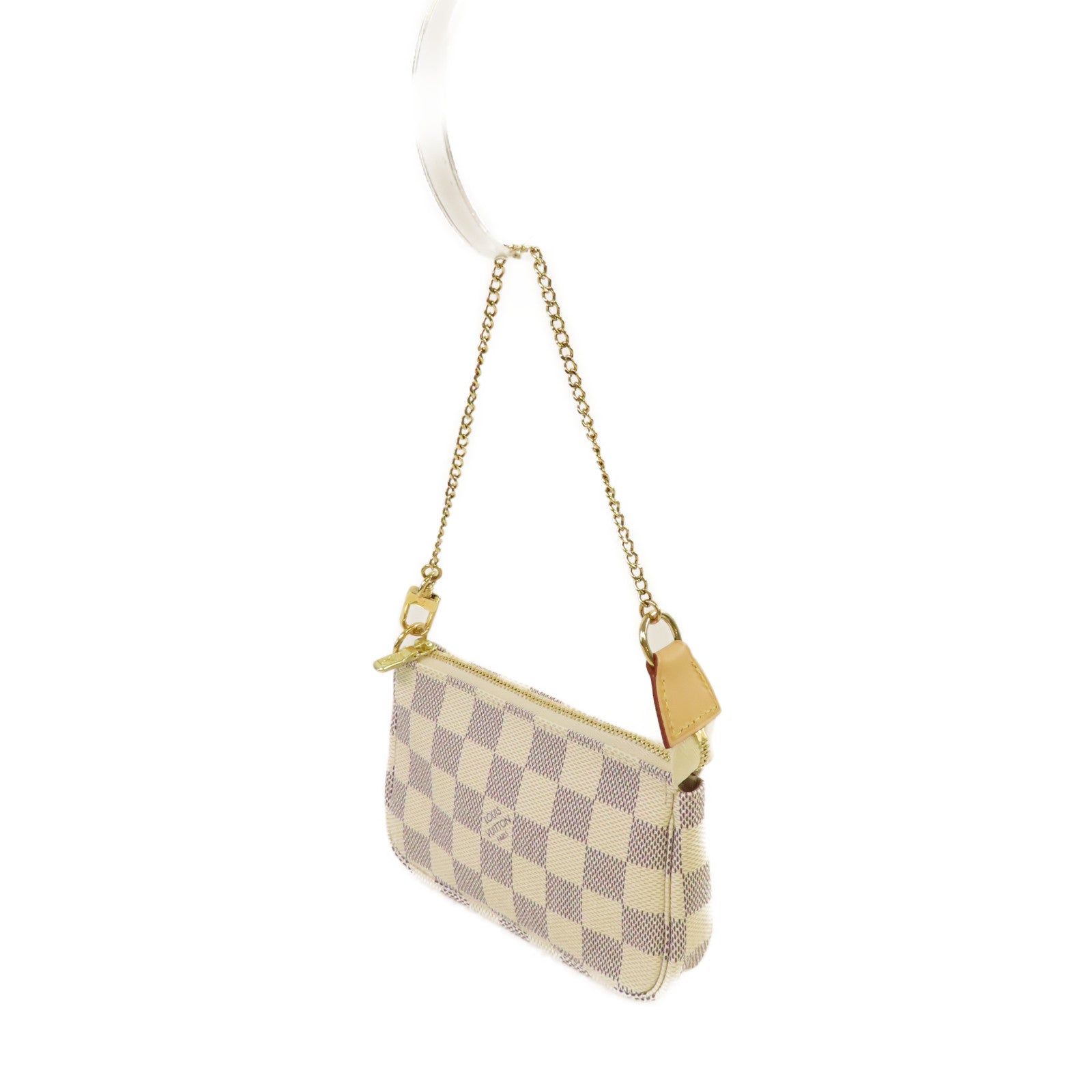 LOUIS VUITTON Damier Azur  Mini Pochette Accessoires Pouch金扣鏈帶手拿包米白色
