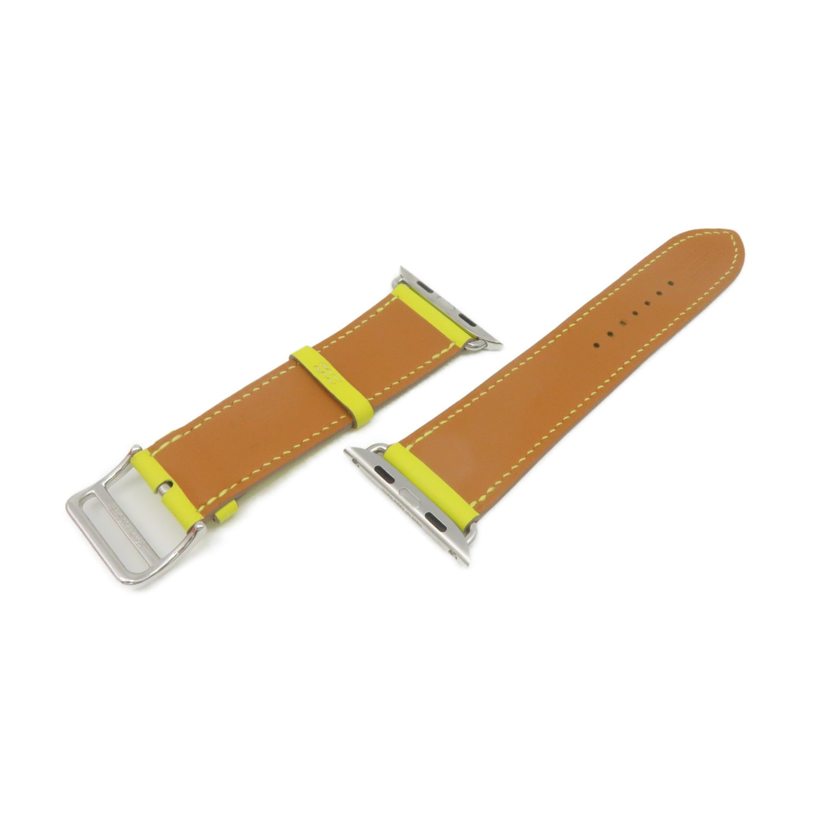 HERMES Swift皮革Apple Watch Strap銀扣皮革帶Lime黃色