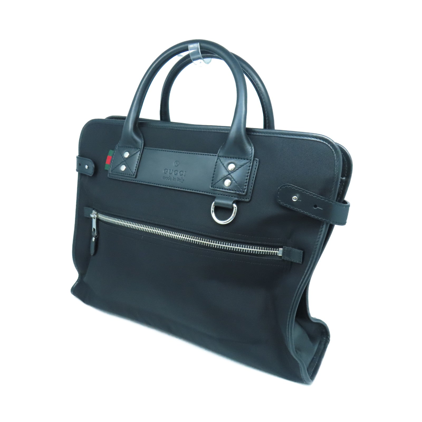 GUCCI Nylon Brief Case Silver Buckle Handle Bag Black