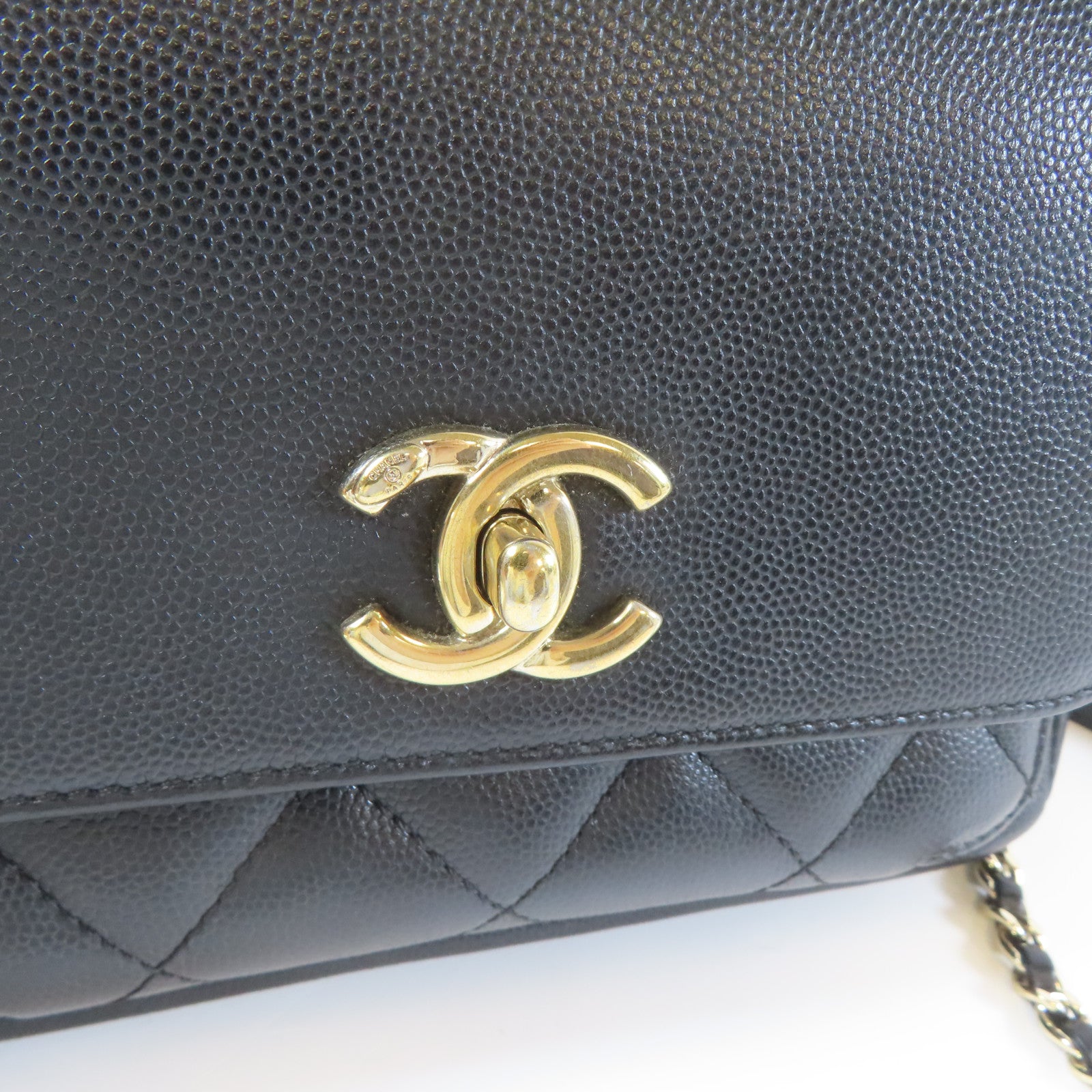 CHANEL 菱格Caviar皮革2 Way Shoulder金扣手挽肩背兩用袋黑色
