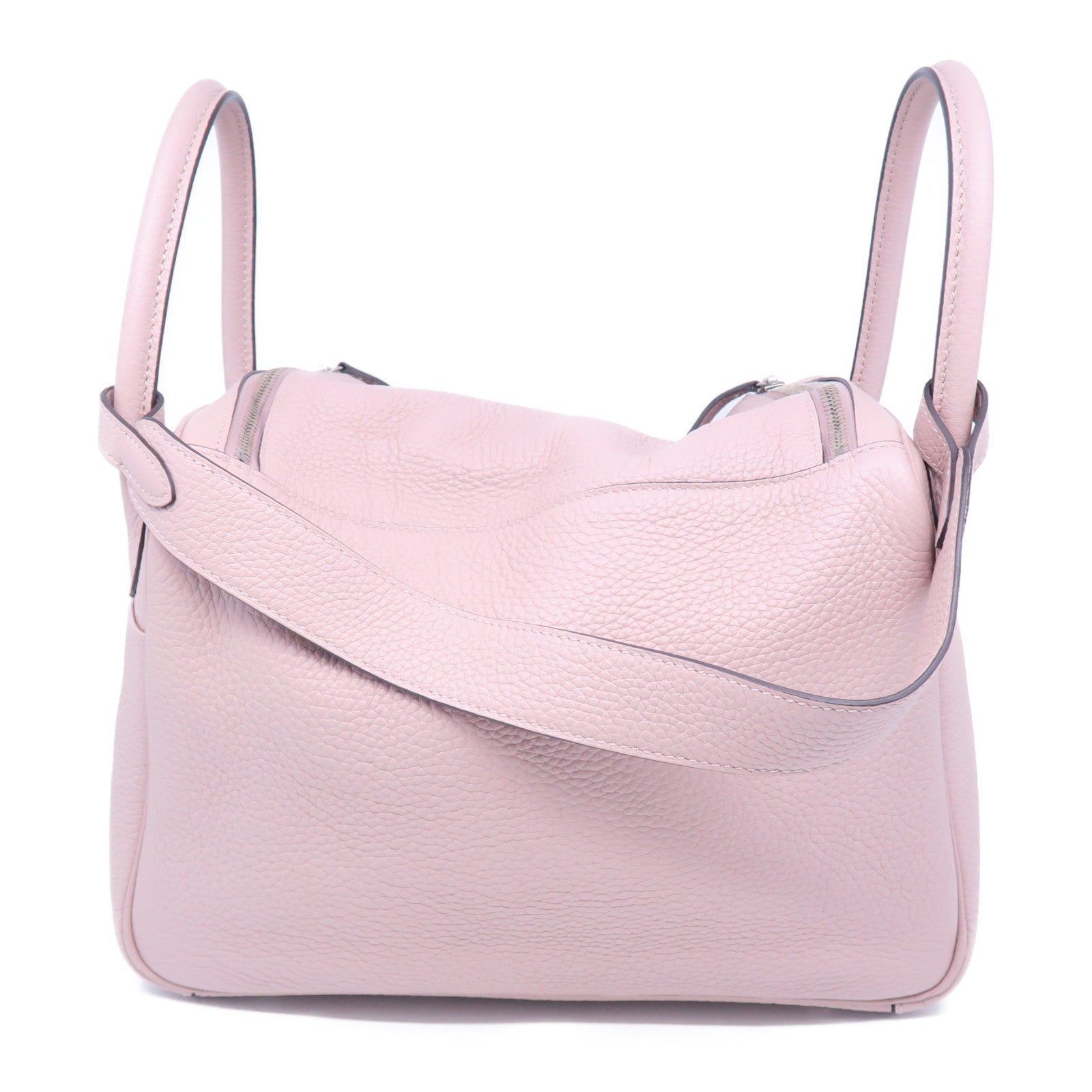 HERMES Taurillon Clemence皮革Lindy 30银扣手挽肩背两用袋粉红色