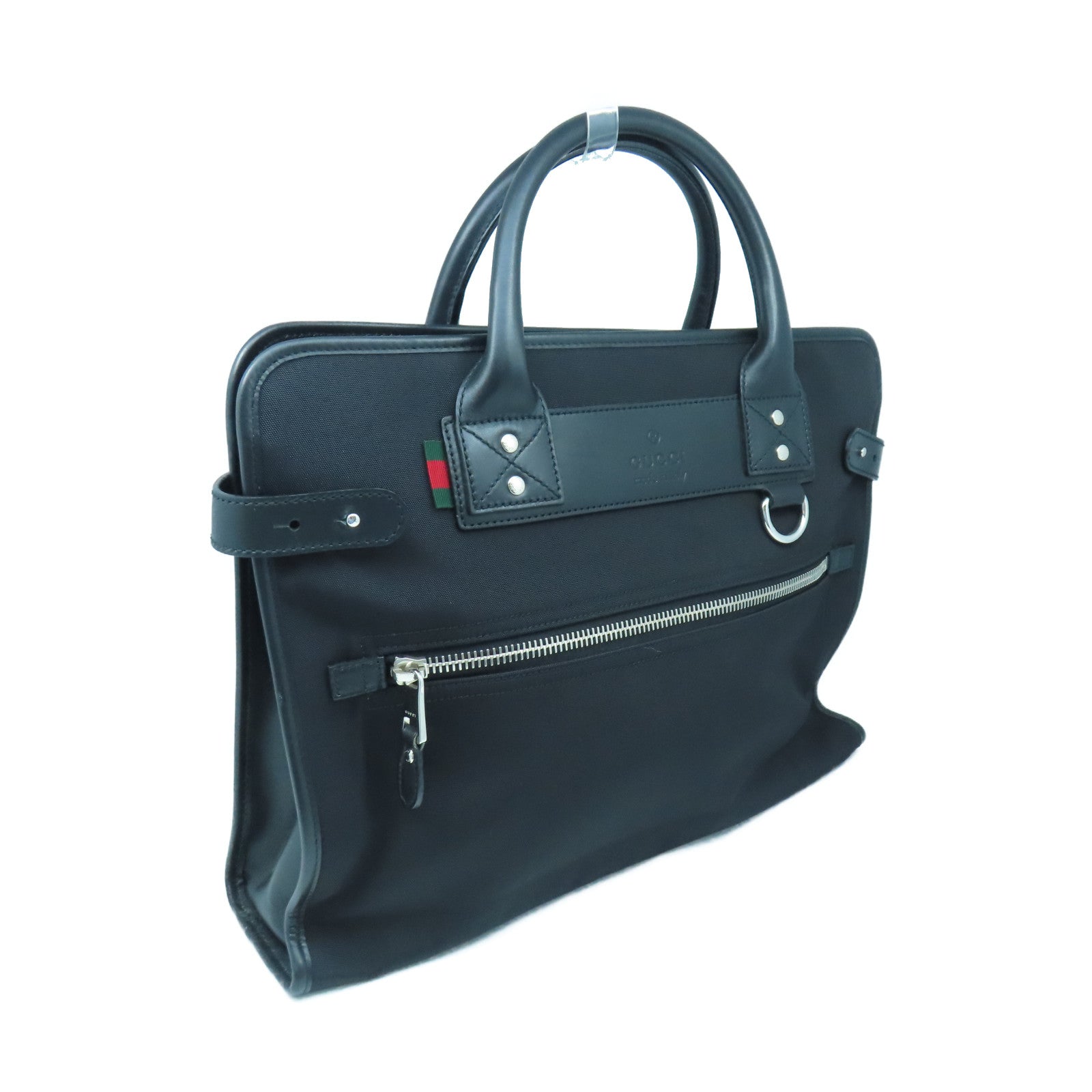 GUCCI Nylon Brief Case Silver Buckle Handle Bag Black
