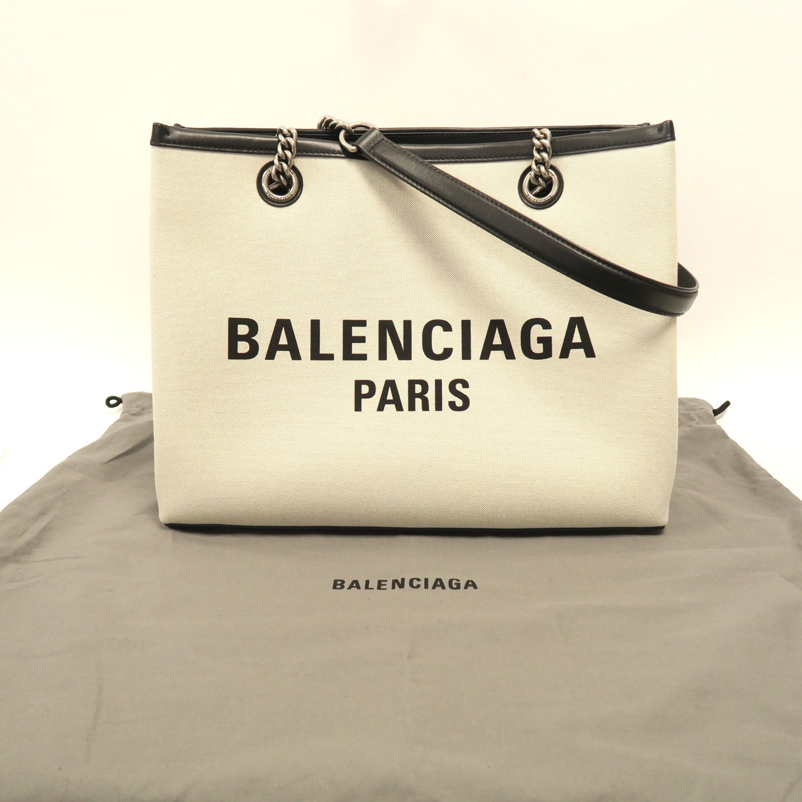 BALENCIAGA 帆布Tote Bag銀扣手挽袋米色