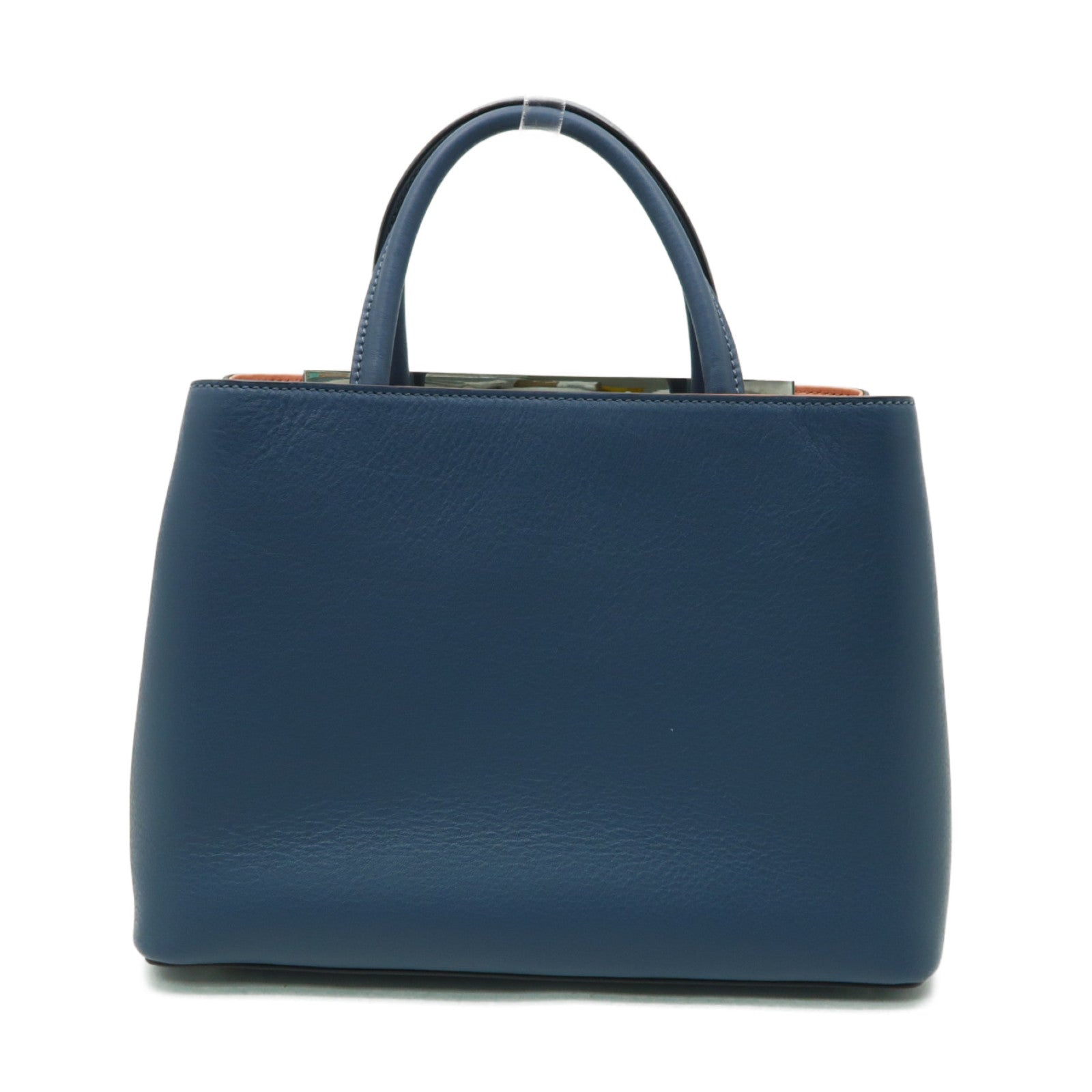 FENDI 牛皮皮革Shoulder Tote銀扣手挽肩背兩用袋藍色