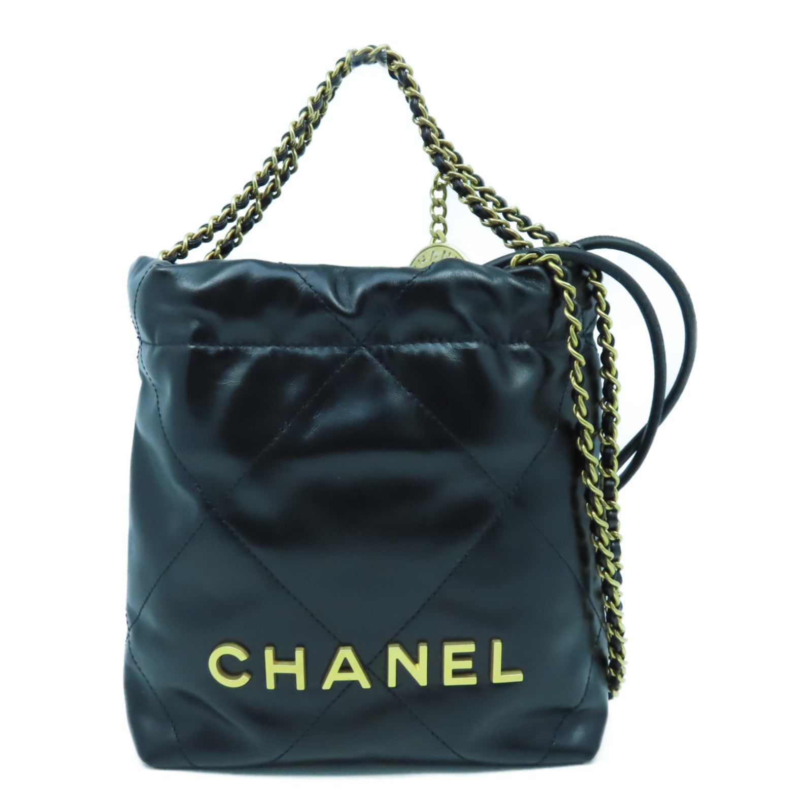 CHANEL 【激減優惠】菱格牛皮皮革Mini 22金扣鏈帶肩背袋黑色