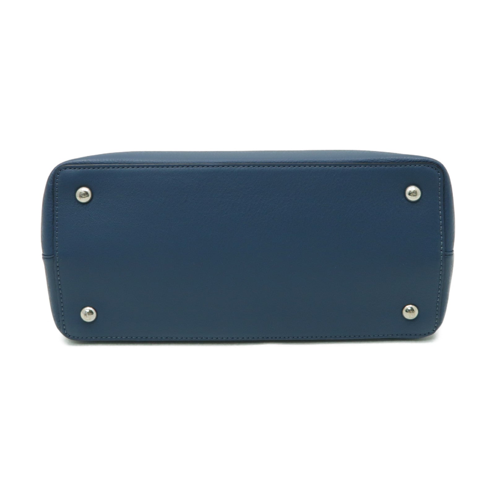 FENDI 牛皮皮革Shoulder Tote銀扣手挽肩背兩用袋藍色