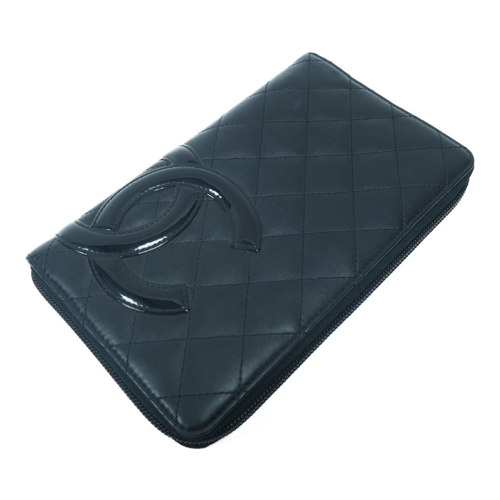CHANEL 菱格牛皮皮革Travel Long Wallet銀扣長錢包黑色
