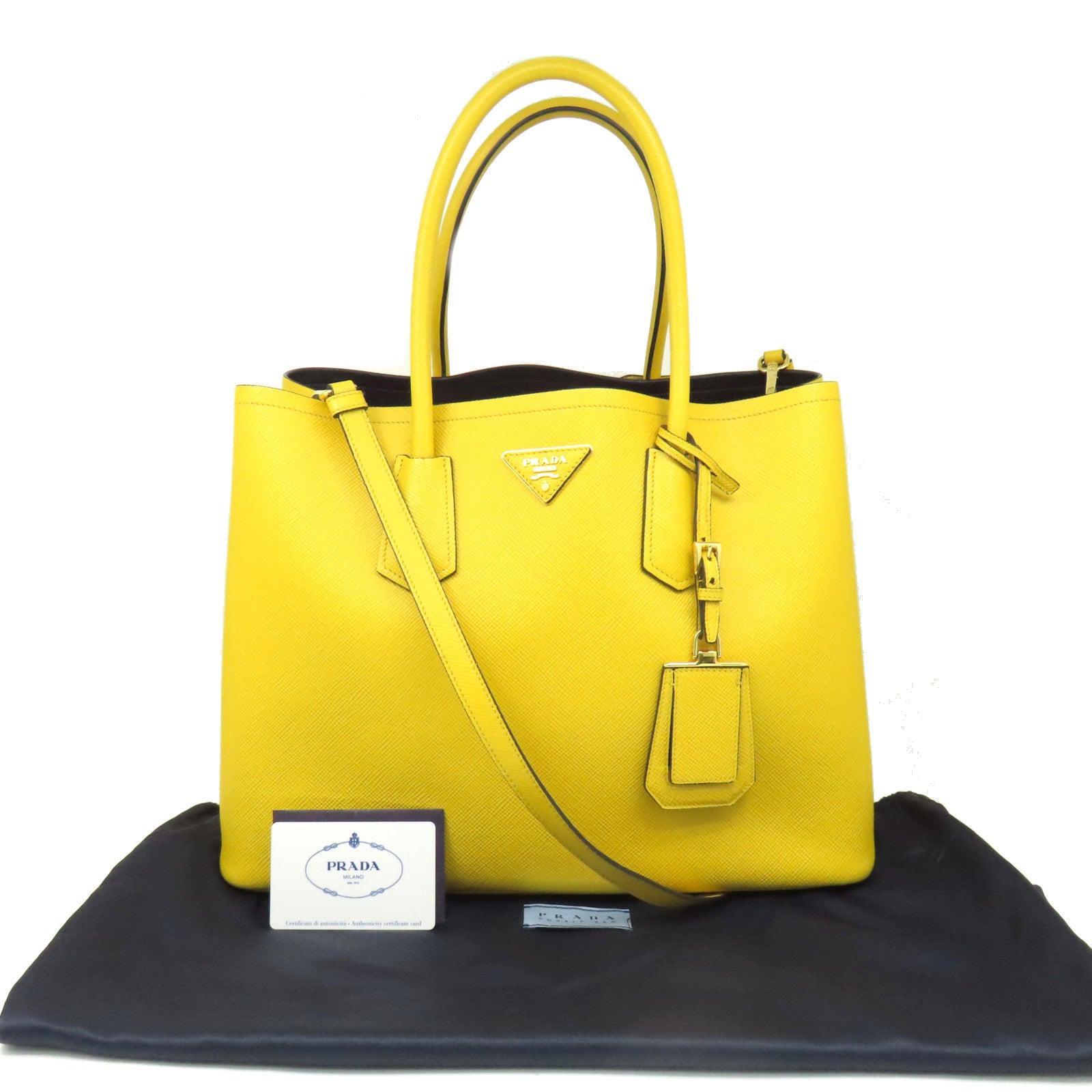 PRADA Saffiano皮革Cuir Double 2Way Shoulder Bag手挽肩背兩用袋黃色