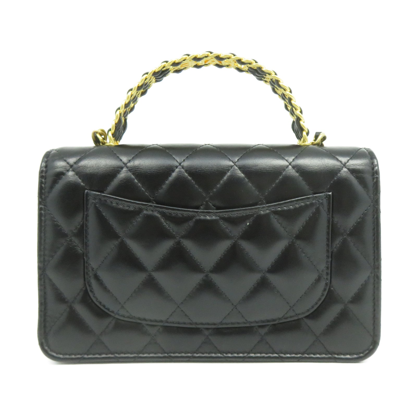 CHANEL 菱格羊皮皮革2 Way Chain Shoulder金扣鏈帶手挽肩背兩用袋黑色