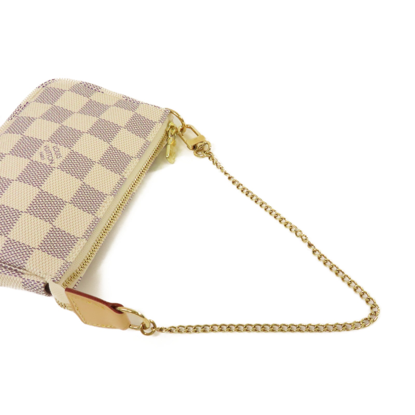 LOUIS VUITTON Damier Azur  Mini Pochette Accessoires Pouch金扣鏈帶手拿包米白色