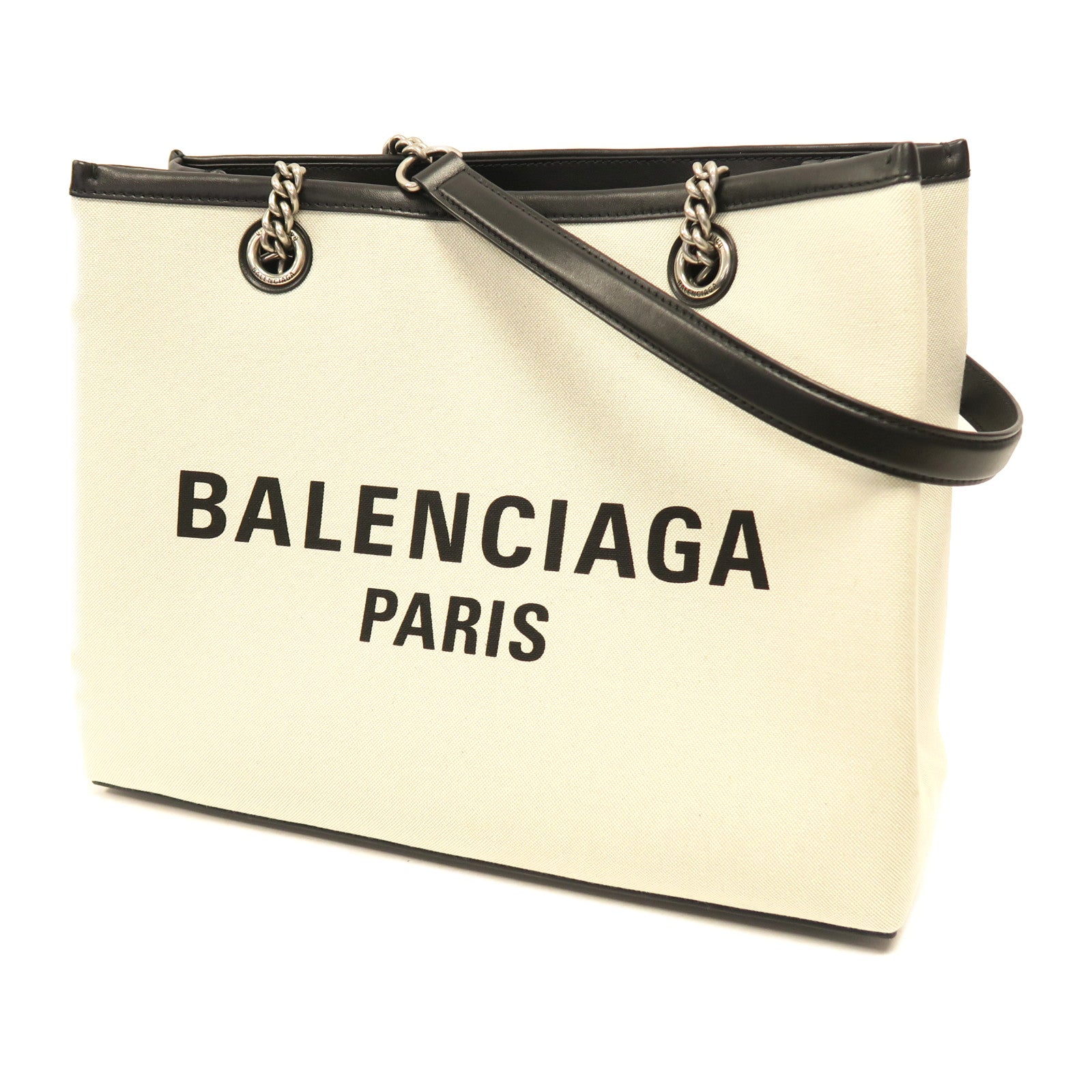 BALENCIAGA 帆布Tote Bag銀扣手挽袋米色