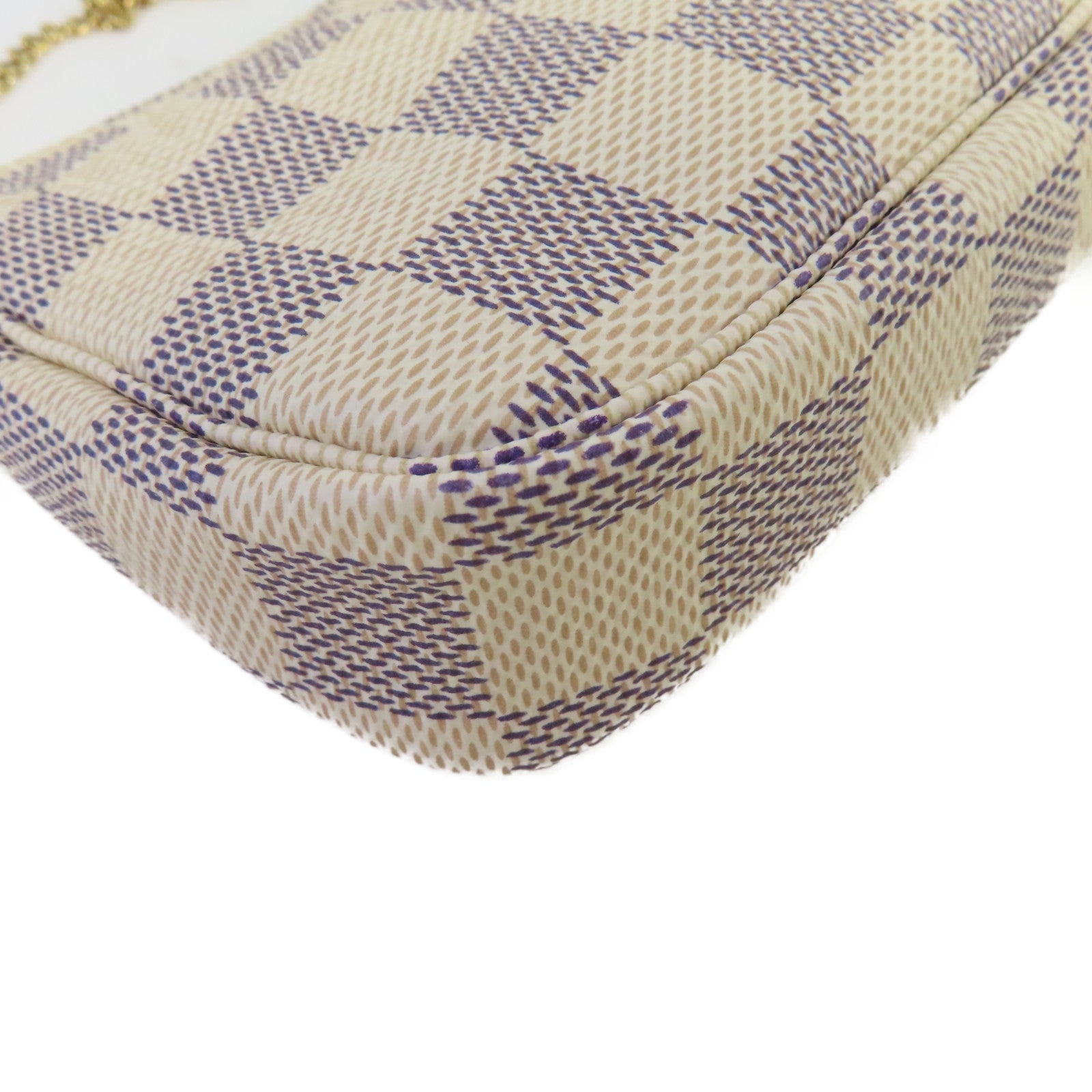 LOUIS VUITTON Damier Azur  Mini Pochette Accessoires Pouch金扣鏈帶手拿包米白色