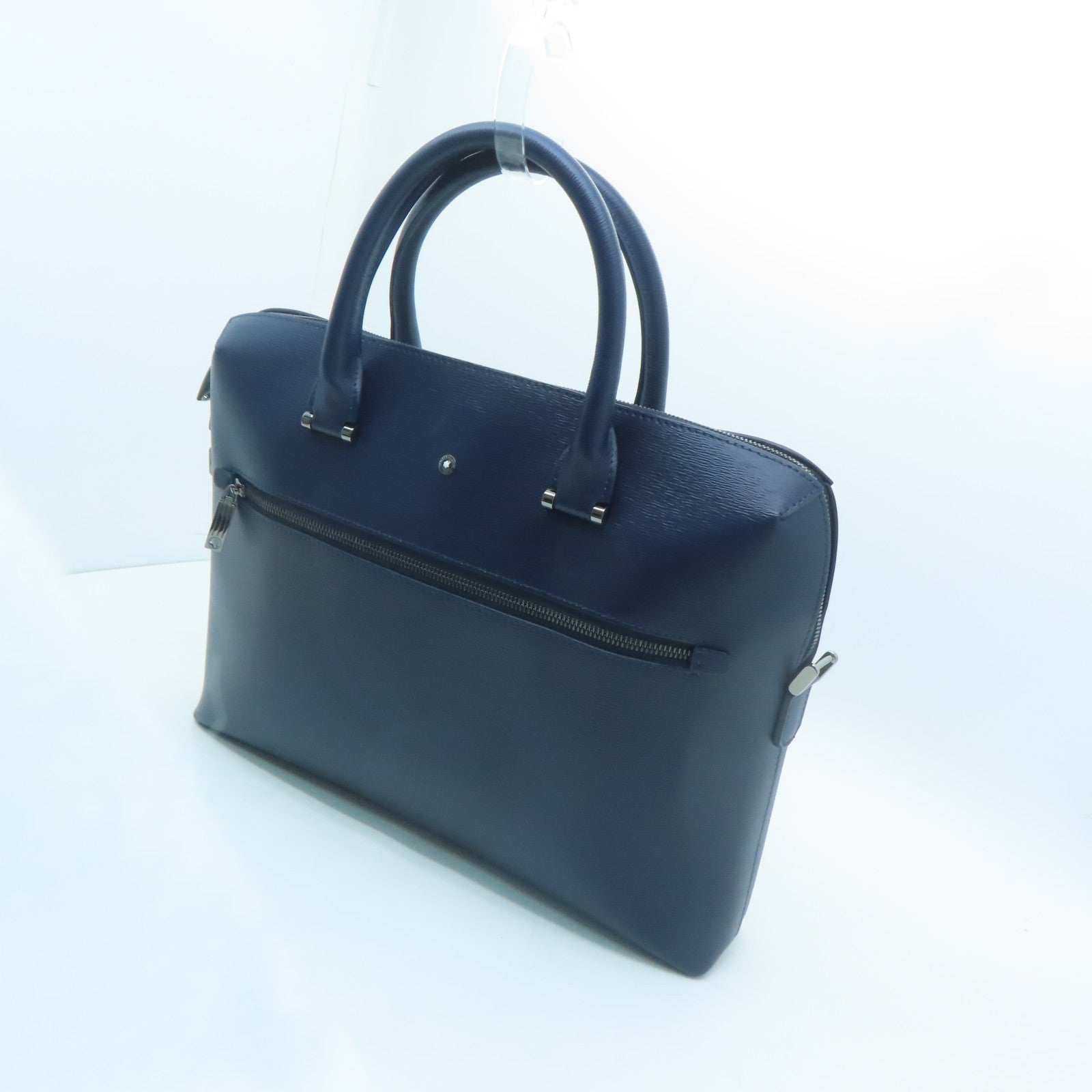 MONTBLANC Cowhide Leather Document Case Silver Buckle Briefcase Dark Blue