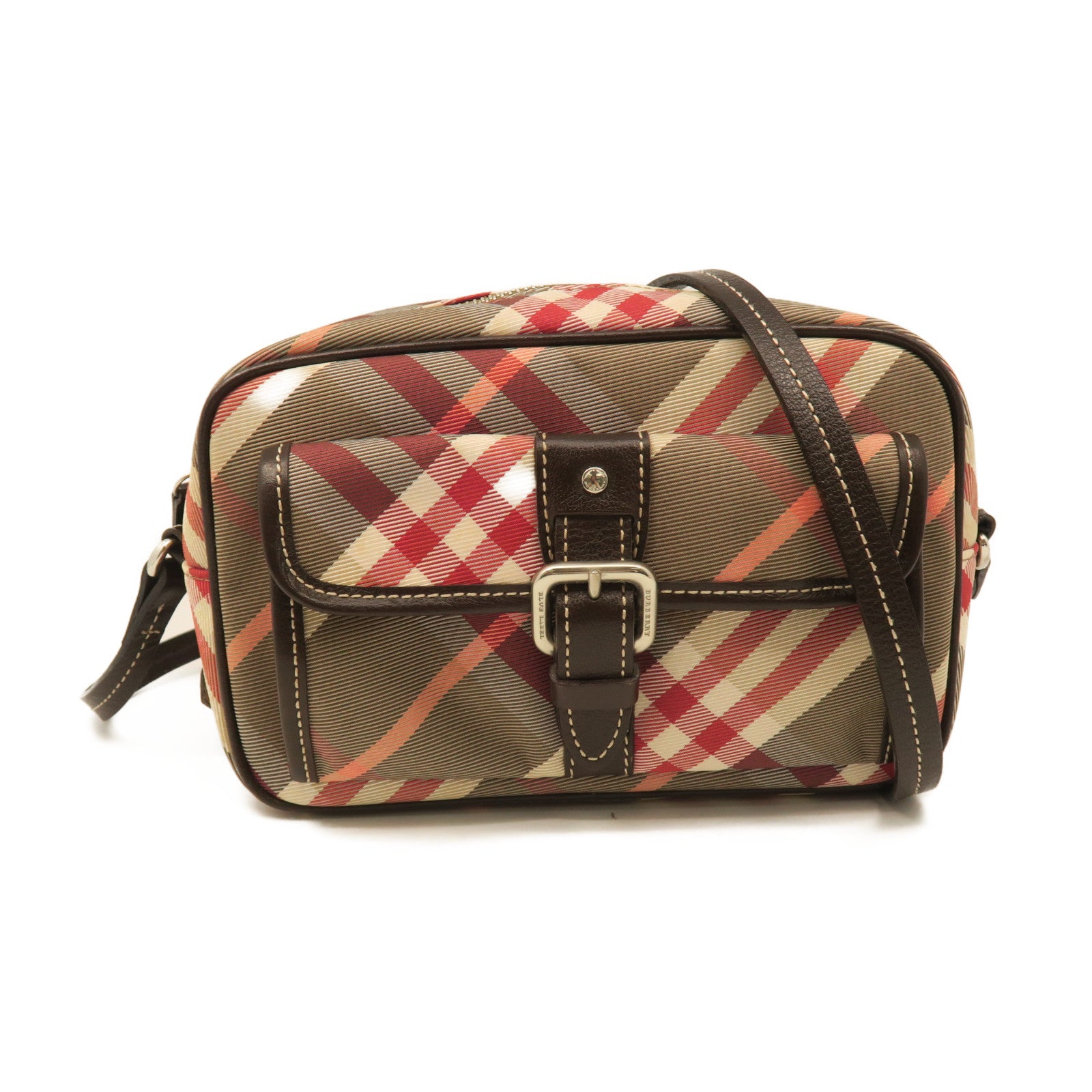 BURBERRY Canvas Shoulder Bag Silver Buckle Pink/Grey
