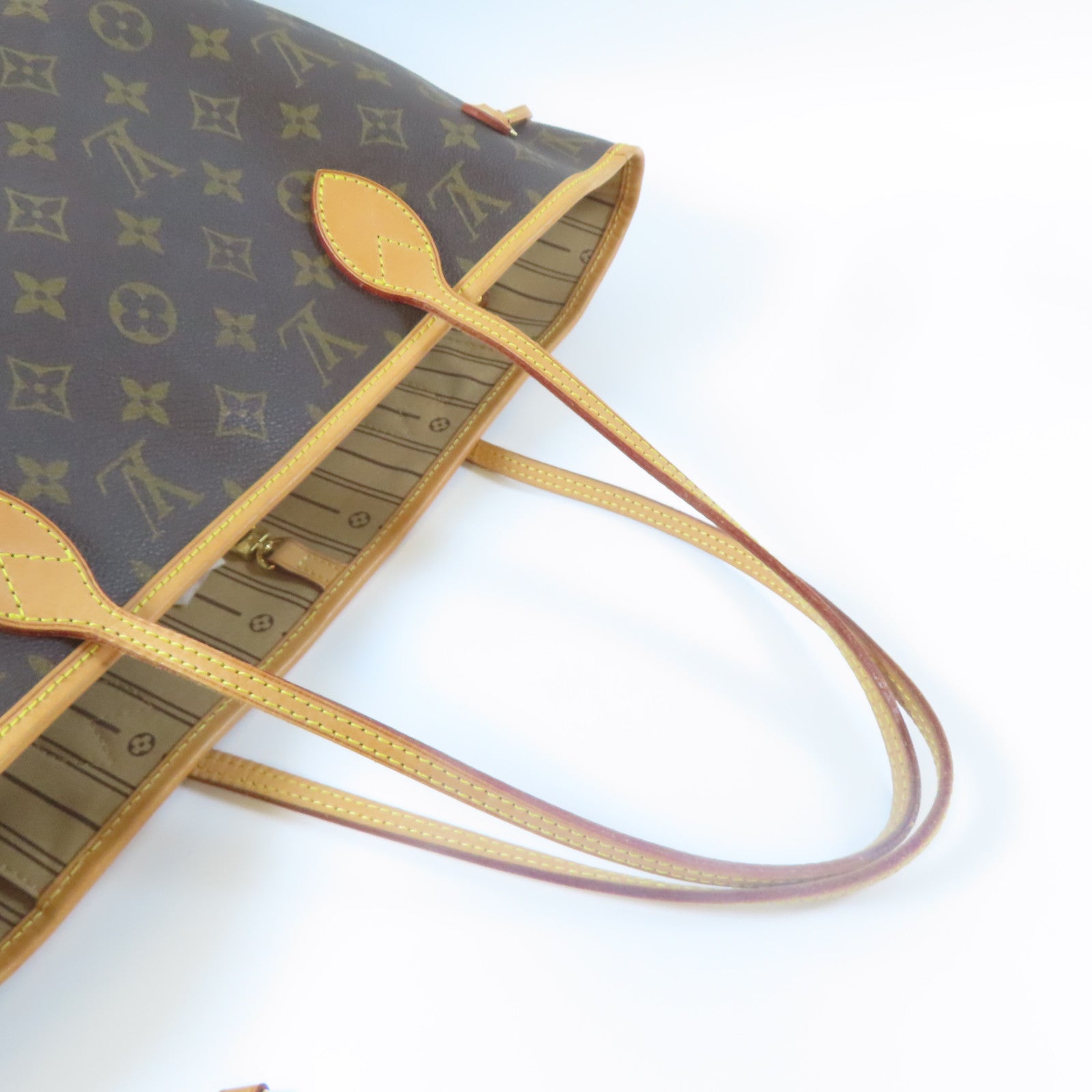 LOUIS VUITTON Monogram Neverfull MM金扣手挽袋啡色