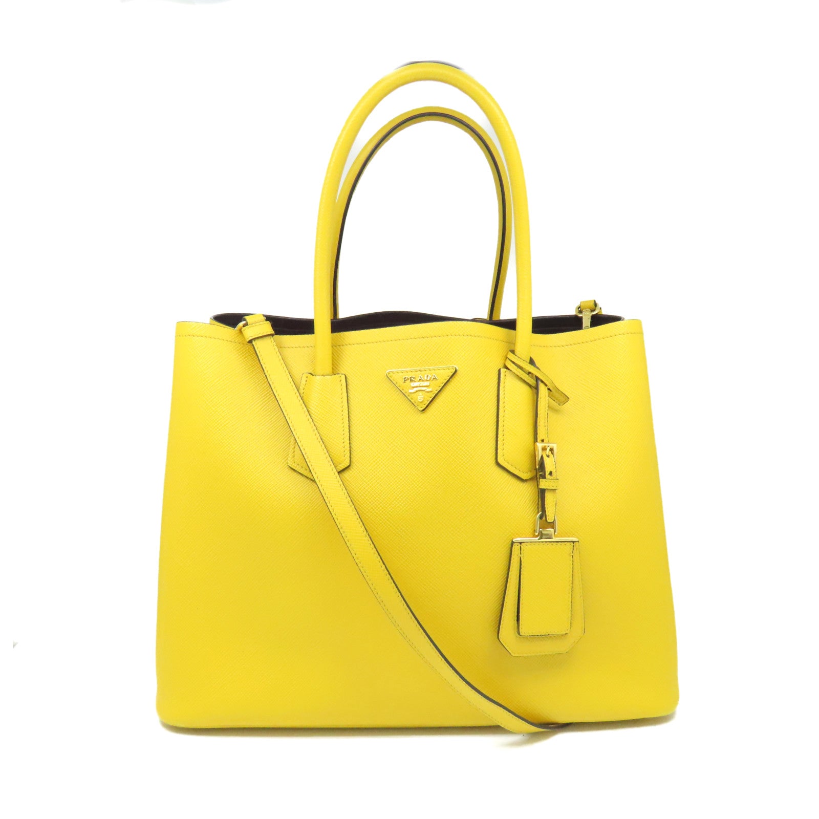 PRADA Saffiano皮革Cuir Double 2Way Shoulder Bag手挽肩背兩用袋黃色