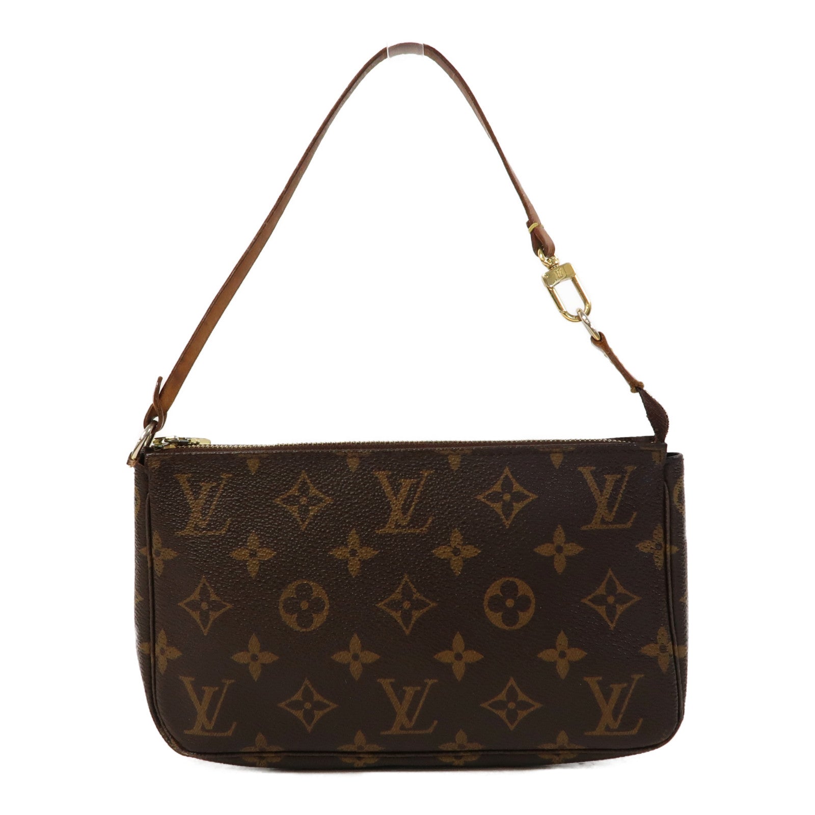LOUIS VUITTON Monogram Pochette Accessories金扣手拿包啡色