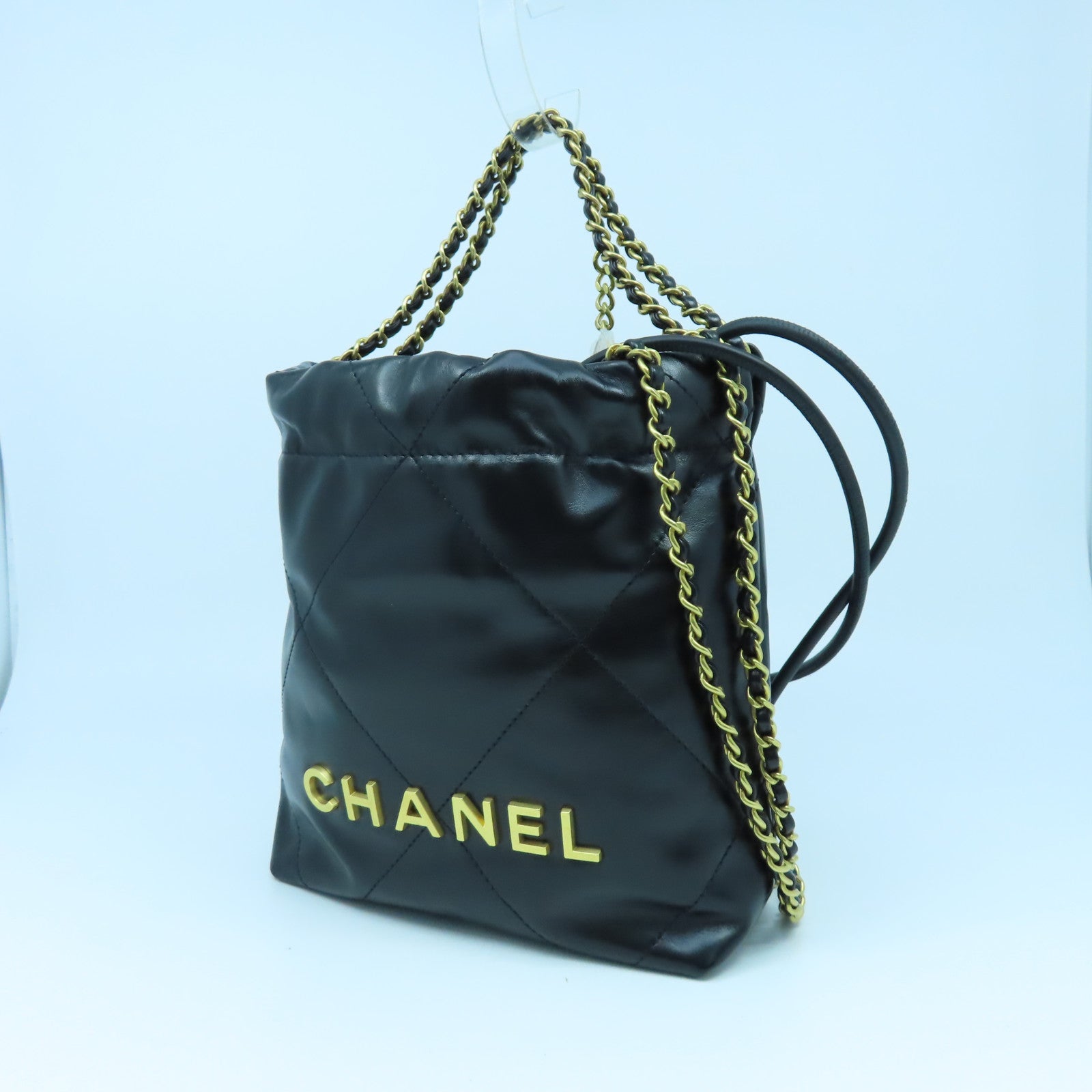 CHANEL 【激減優惠】菱格牛皮皮革Mini 22金扣鏈帶肩背袋黑色