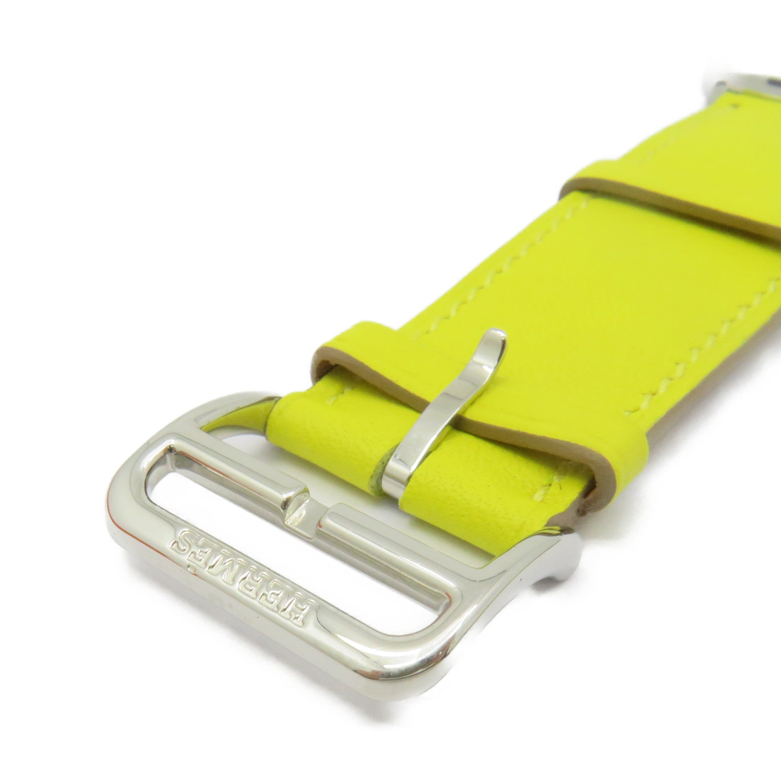 HERMES Swift皮革Apple Watch Strap銀扣皮革帶Lime黃色