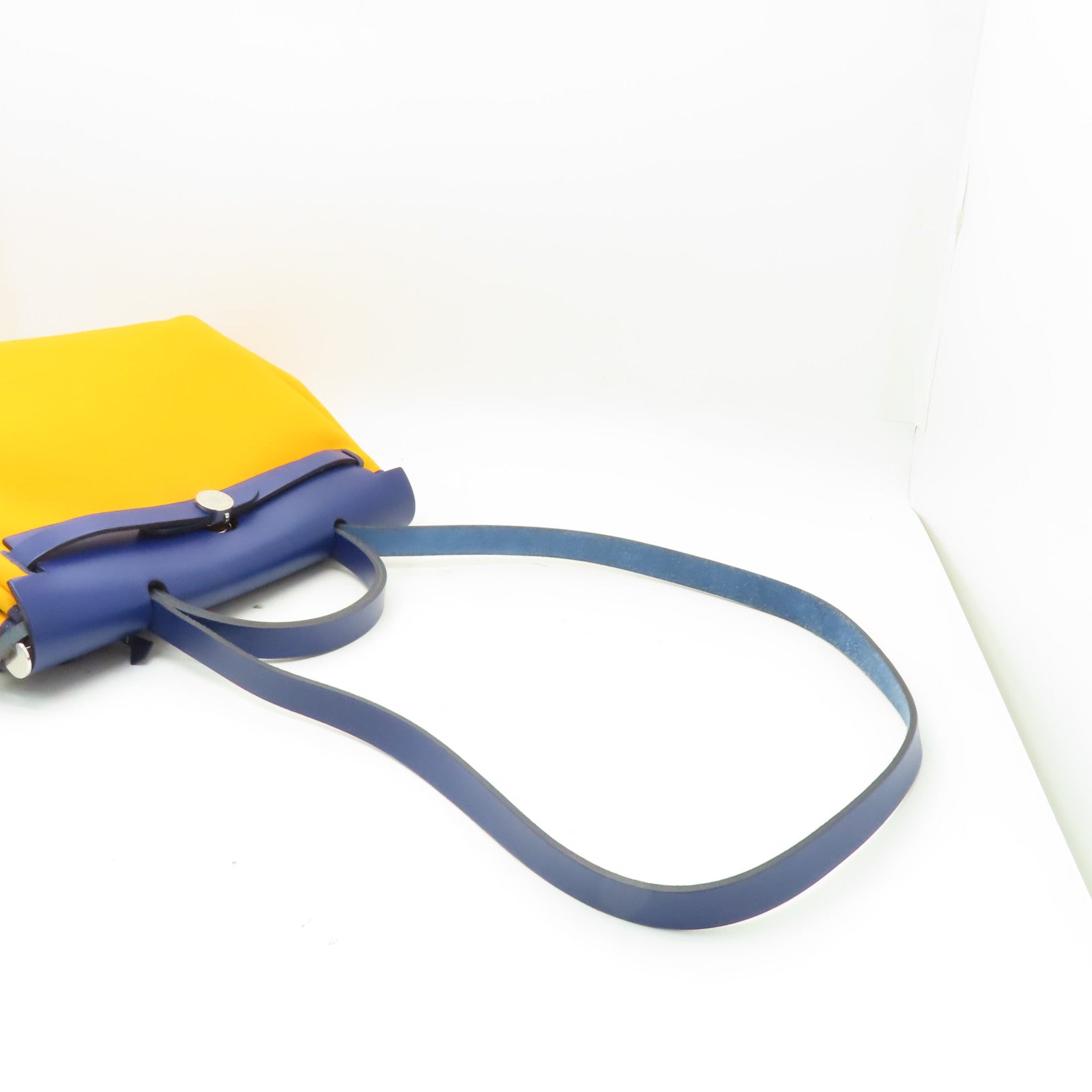 HERMES 帆布Herbag PM銀扣手挽肩背兩用袋黃色