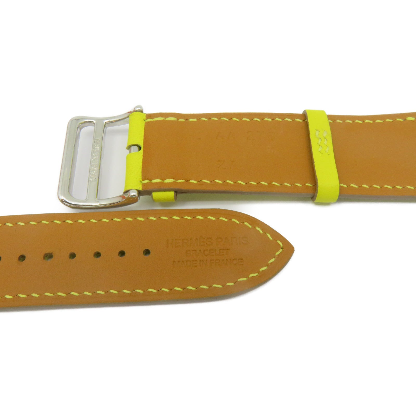 HERMES Swift皮革Apple Watch Strap銀扣皮革帶Lime黃色