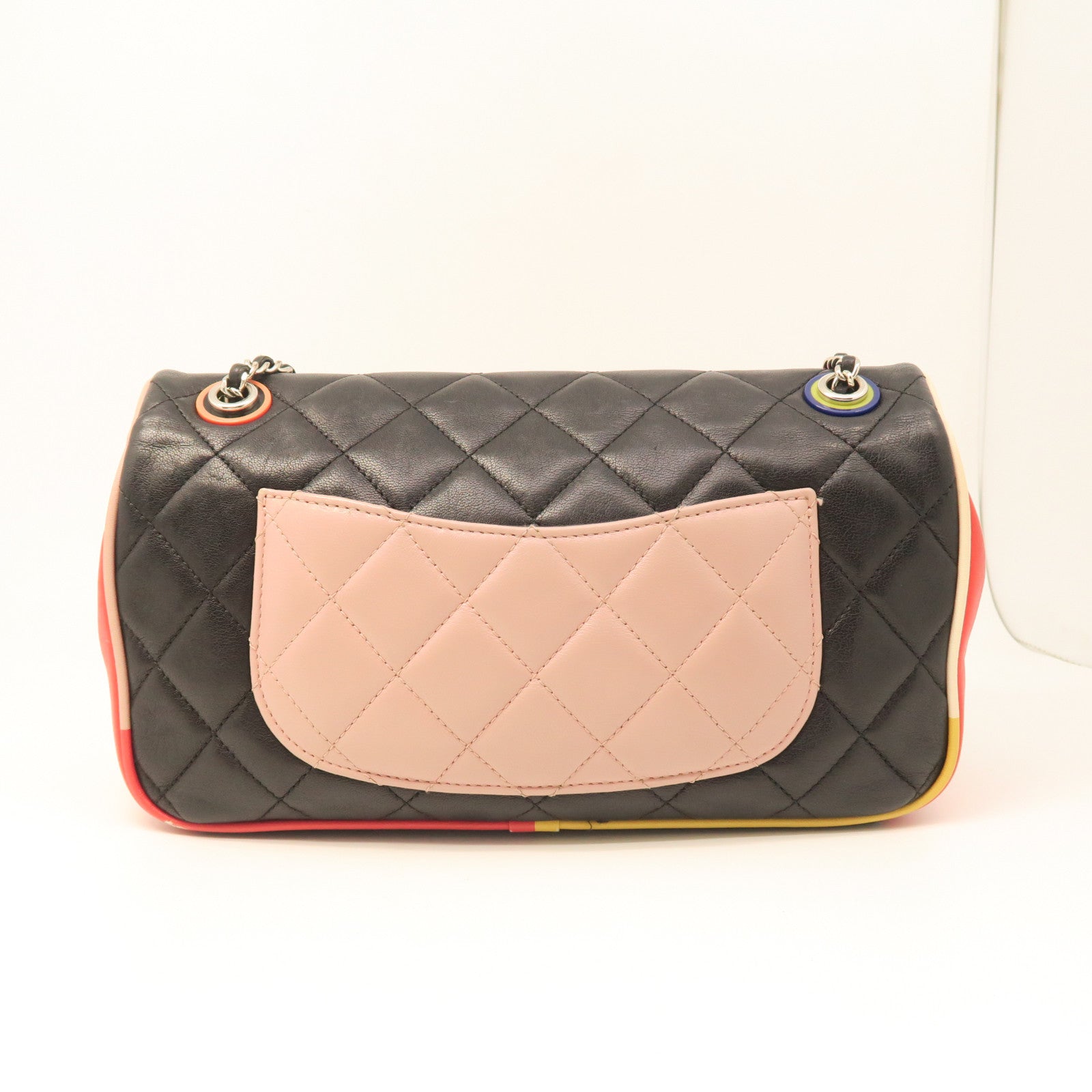 CHANEL Sheepskin Leather Shoulder Bag Silver Buckle Black/Color