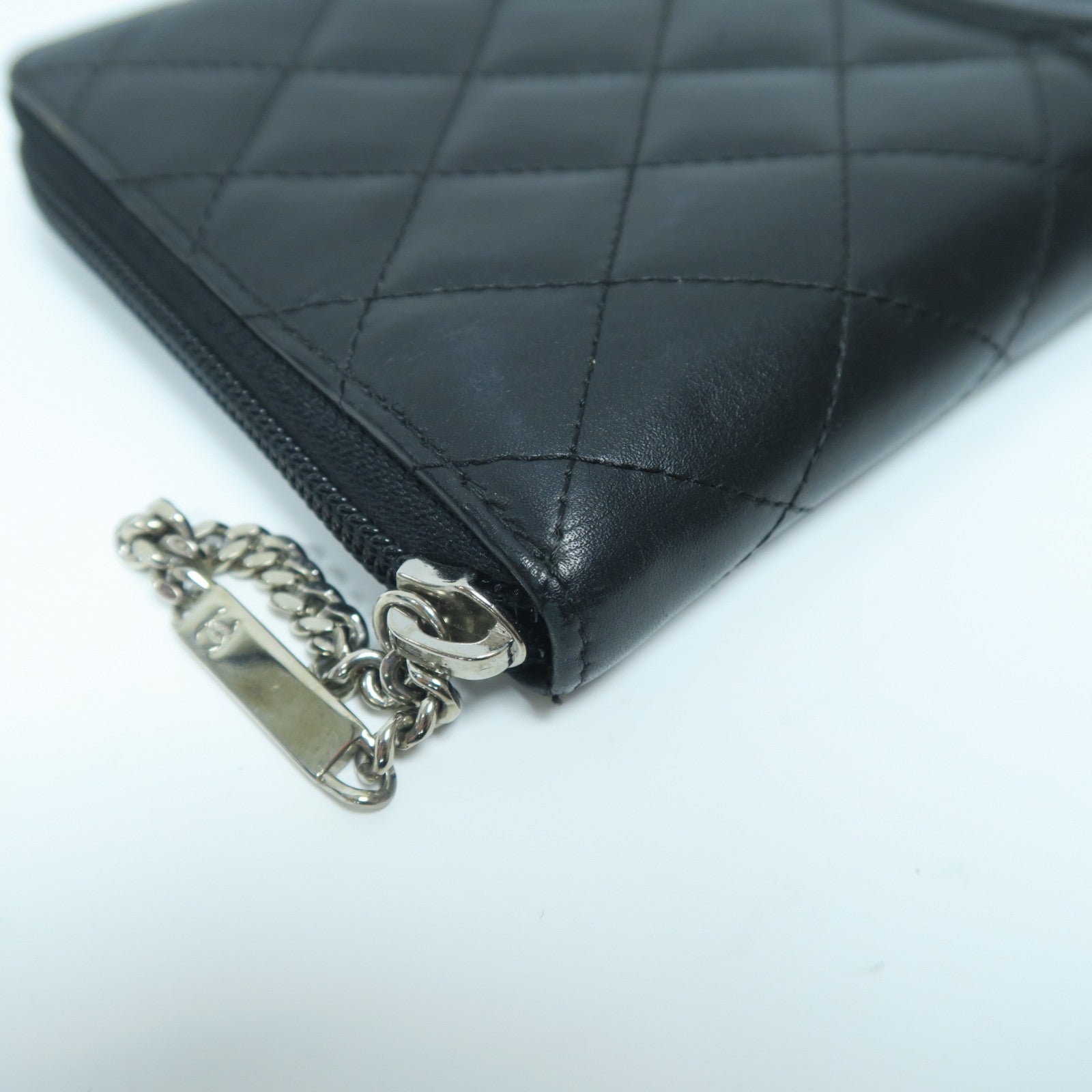CHANEL 菱格牛皮皮革Travel Long Wallet銀扣長錢包黑色