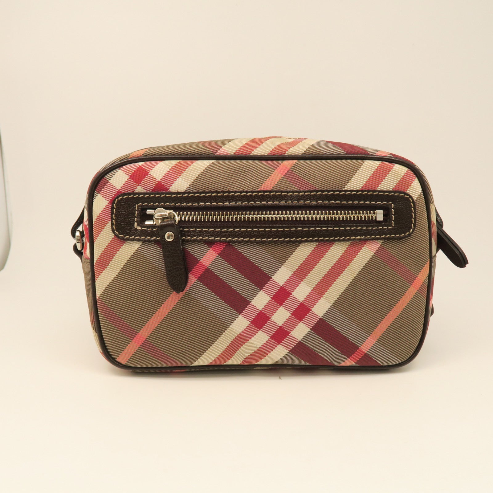 BURBERRY Canvas Shoulder Bag Silver Buckle Pink/Grey