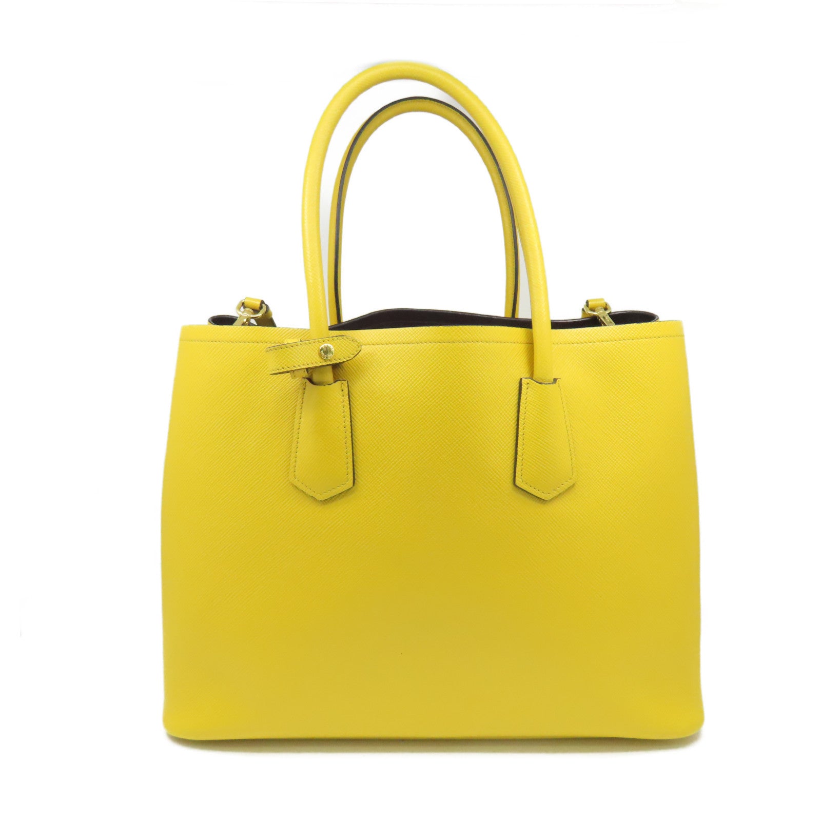 PRADA Saffiano皮革Cuir Double 2Way Shoulder Bag手挽肩背兩用袋黃色