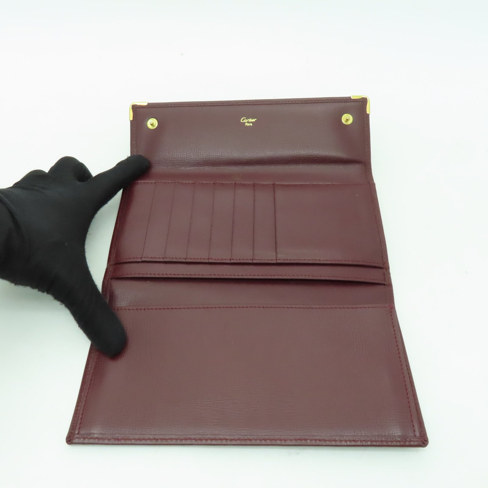 CARTIER 牛皮皮革Wallet金扣長錢包酒紅色