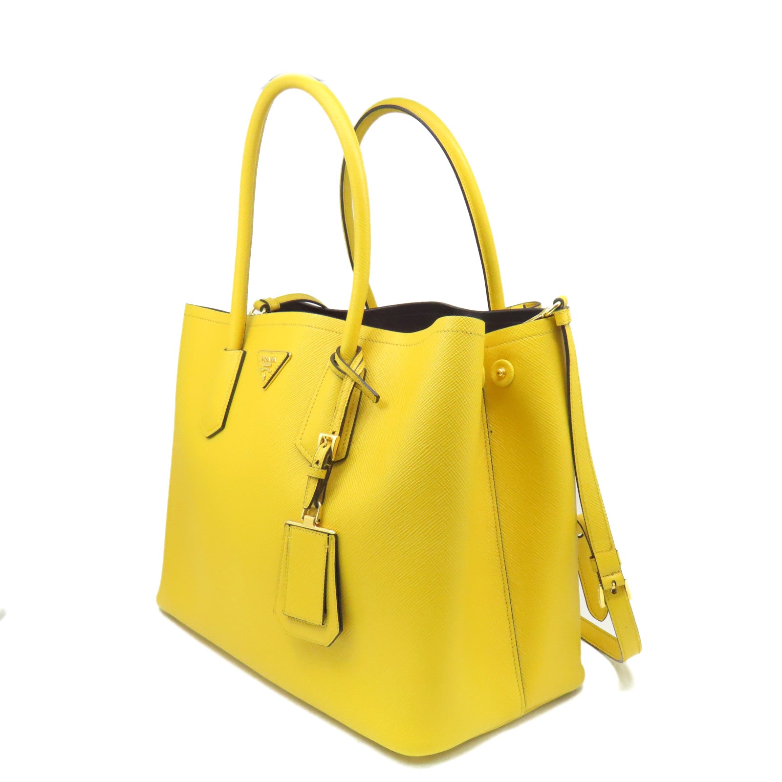 PRADA Saffiano皮革Cuir Double 2Way Shoulder Bag手挽肩背兩用袋黃色