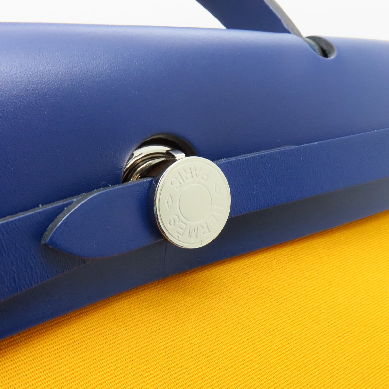 HERMES 帆布Herbag PM銀扣手挽肩背兩用袋黃色
