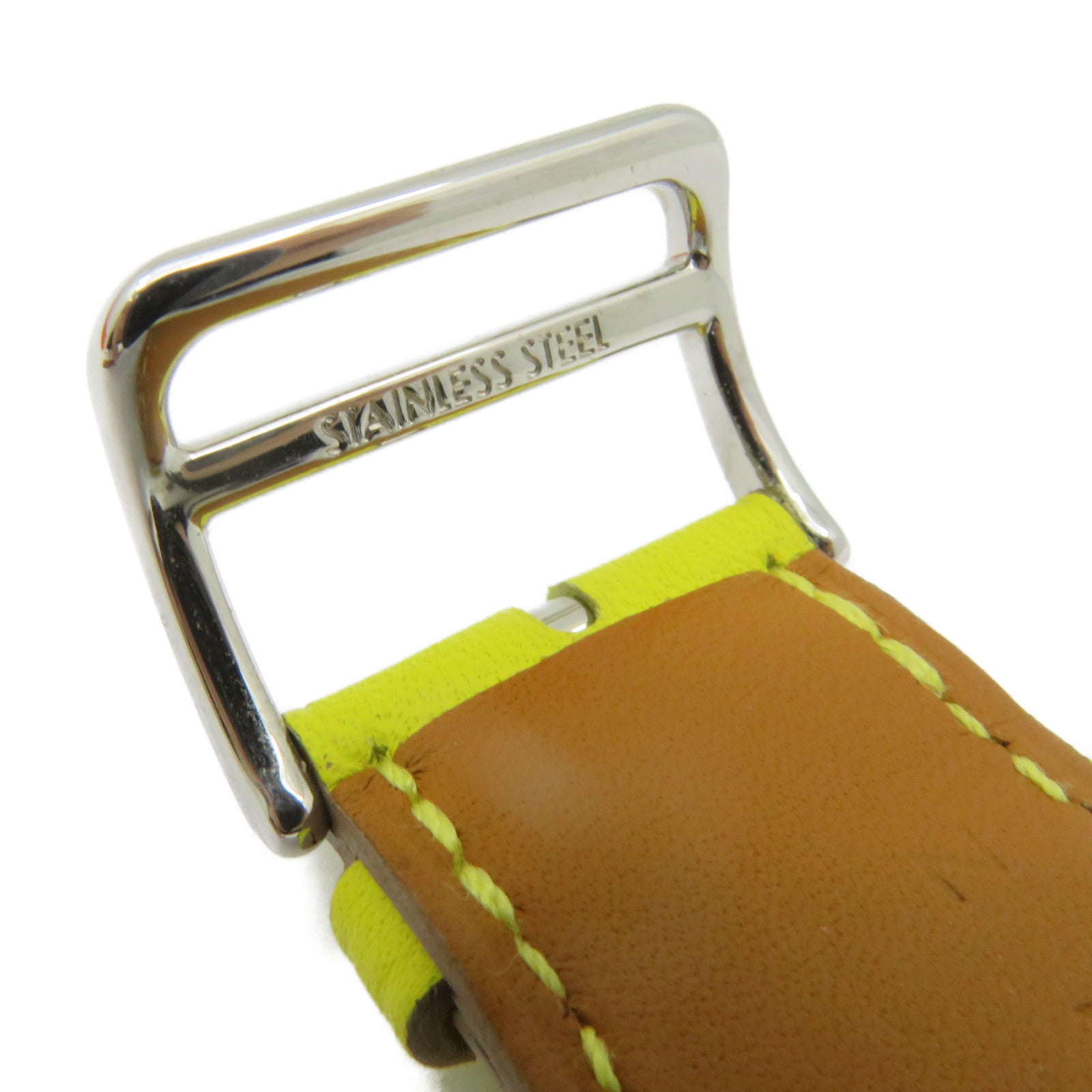 HERMES Swift皮革Apple Watch Strap銀扣皮革帶Lime黃色
