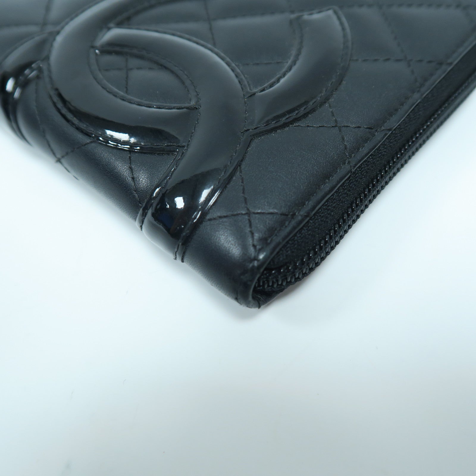 CHANEL 菱格牛皮皮革Travel Long Wallet銀扣長錢包黑色